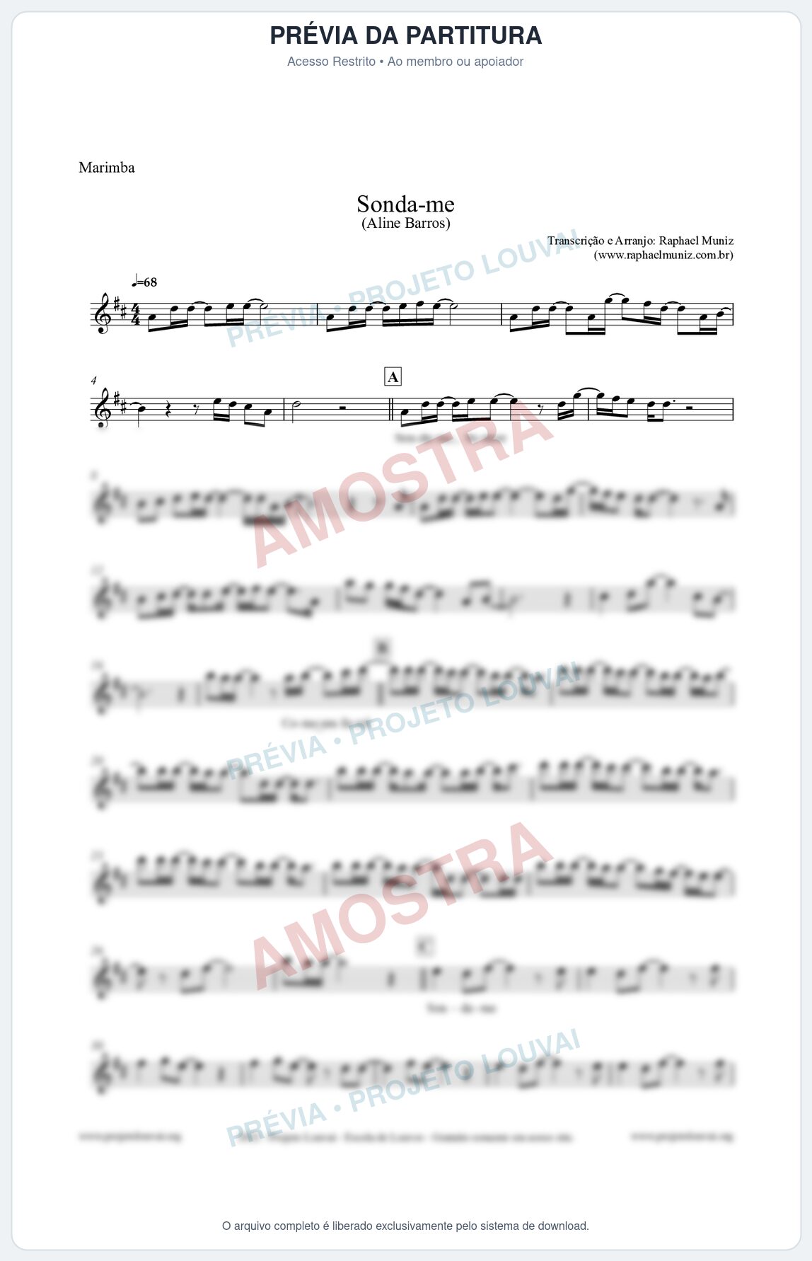 Prévia protegida da primeira página da partitura Partitura para Marimba - Sonda-me - Aline Barros