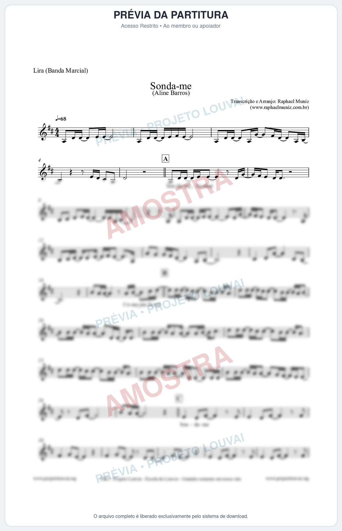 Prévia protegida da primeira página da partitura Partitura para Lira (Banda Marcial) - Sonda-me - Aline Barros
