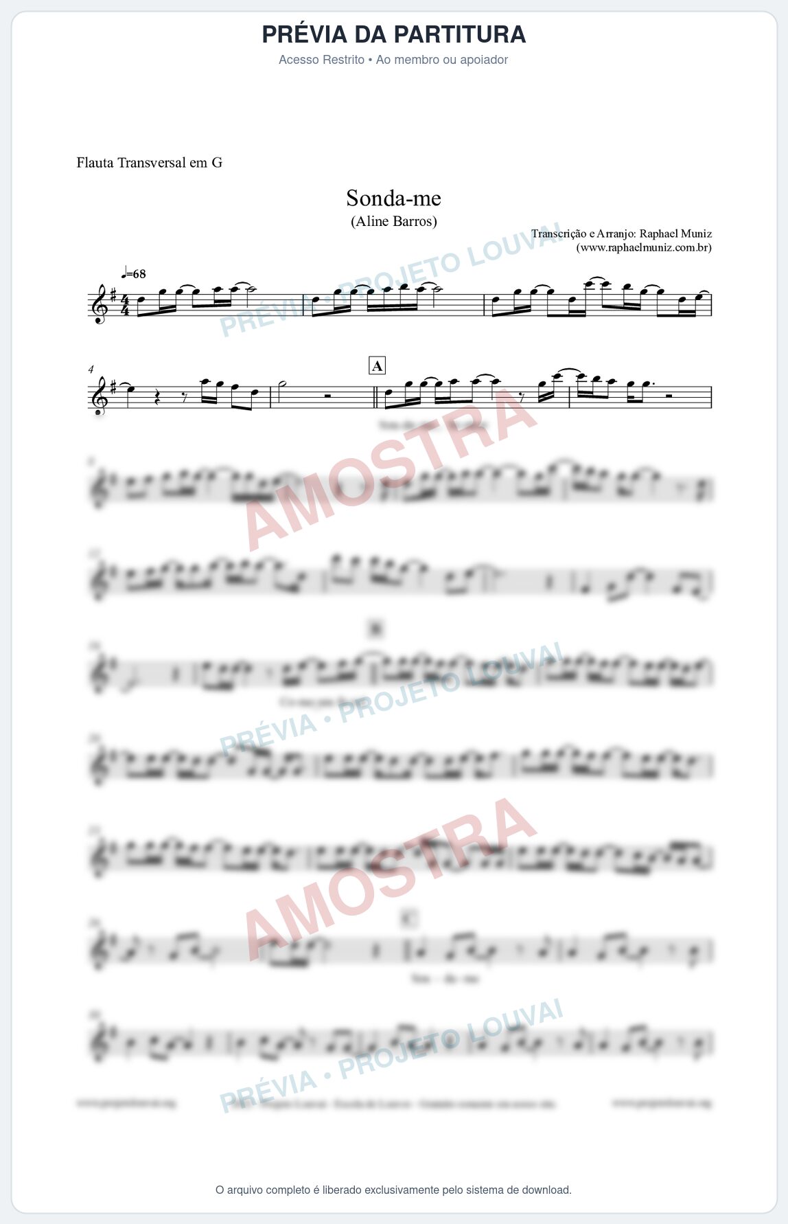 Prévia protegida da primeira página da partitura Partitura para Flauta Transversal em G - Sonda-me - Aline Barros