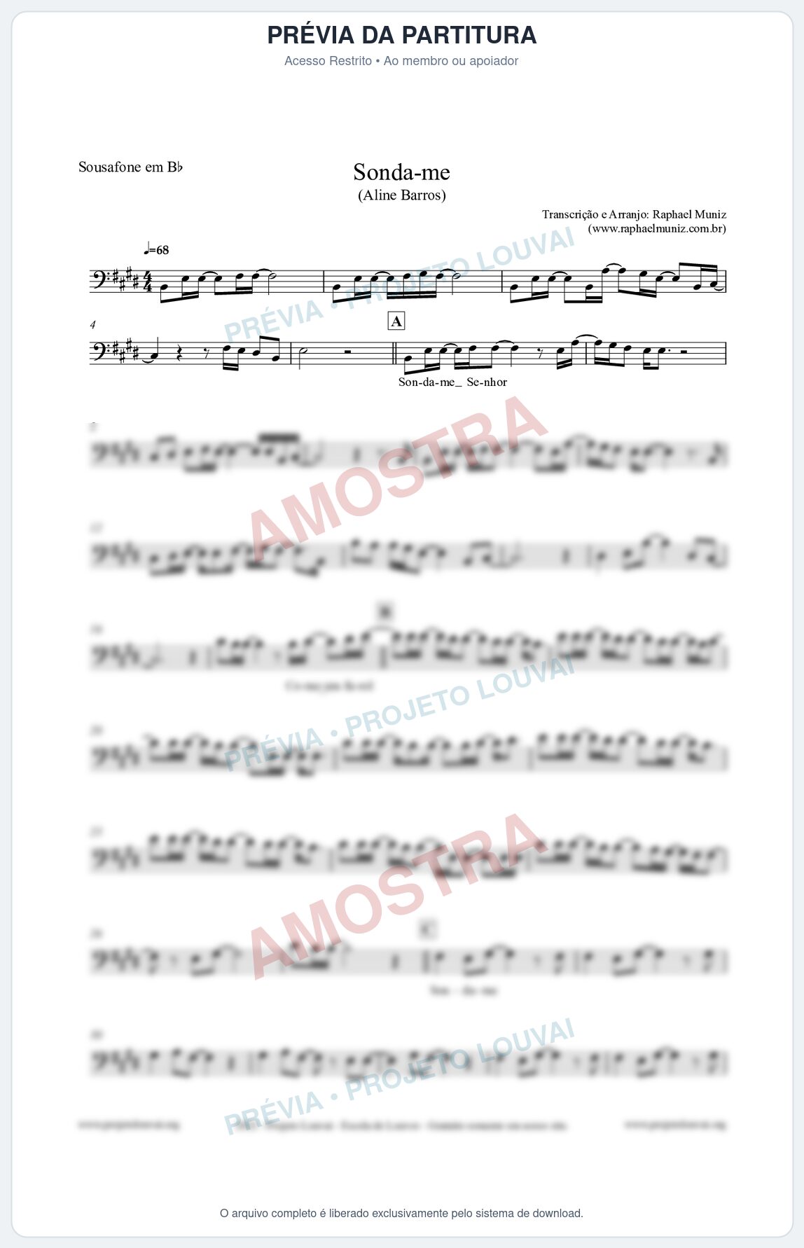 Prévia protegida da primeira página da partitura Partitura para Sousafone em Bb - Sonda-me - Aline Barros