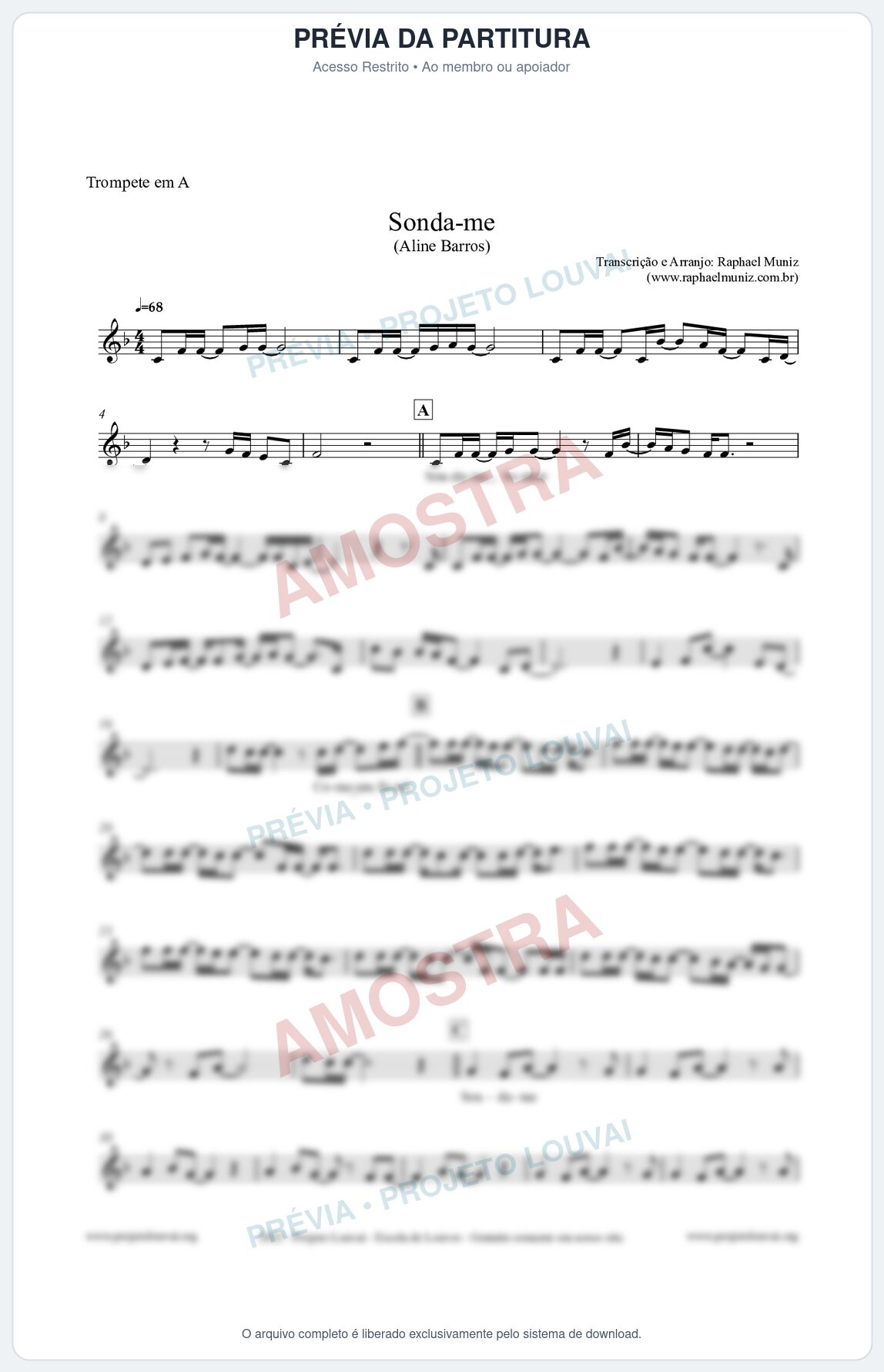 Prévia protegida da primeira página da partitura Partitura para Trompete em A - Sonda-me - Aline Barros