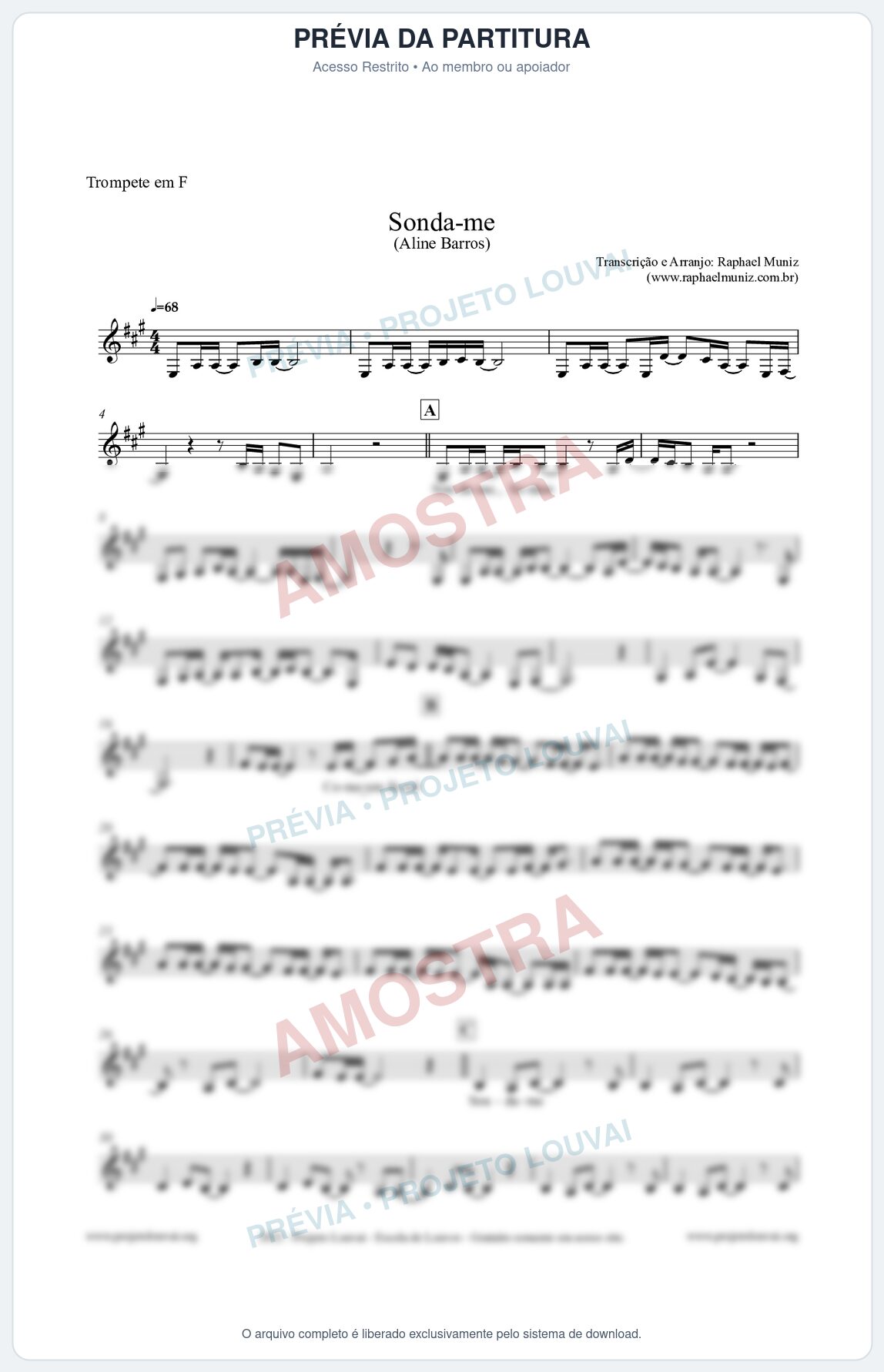 Prévia protegida da primeira página da partitura Partitura para Trompete em F - Sonda-me - Aline Barros