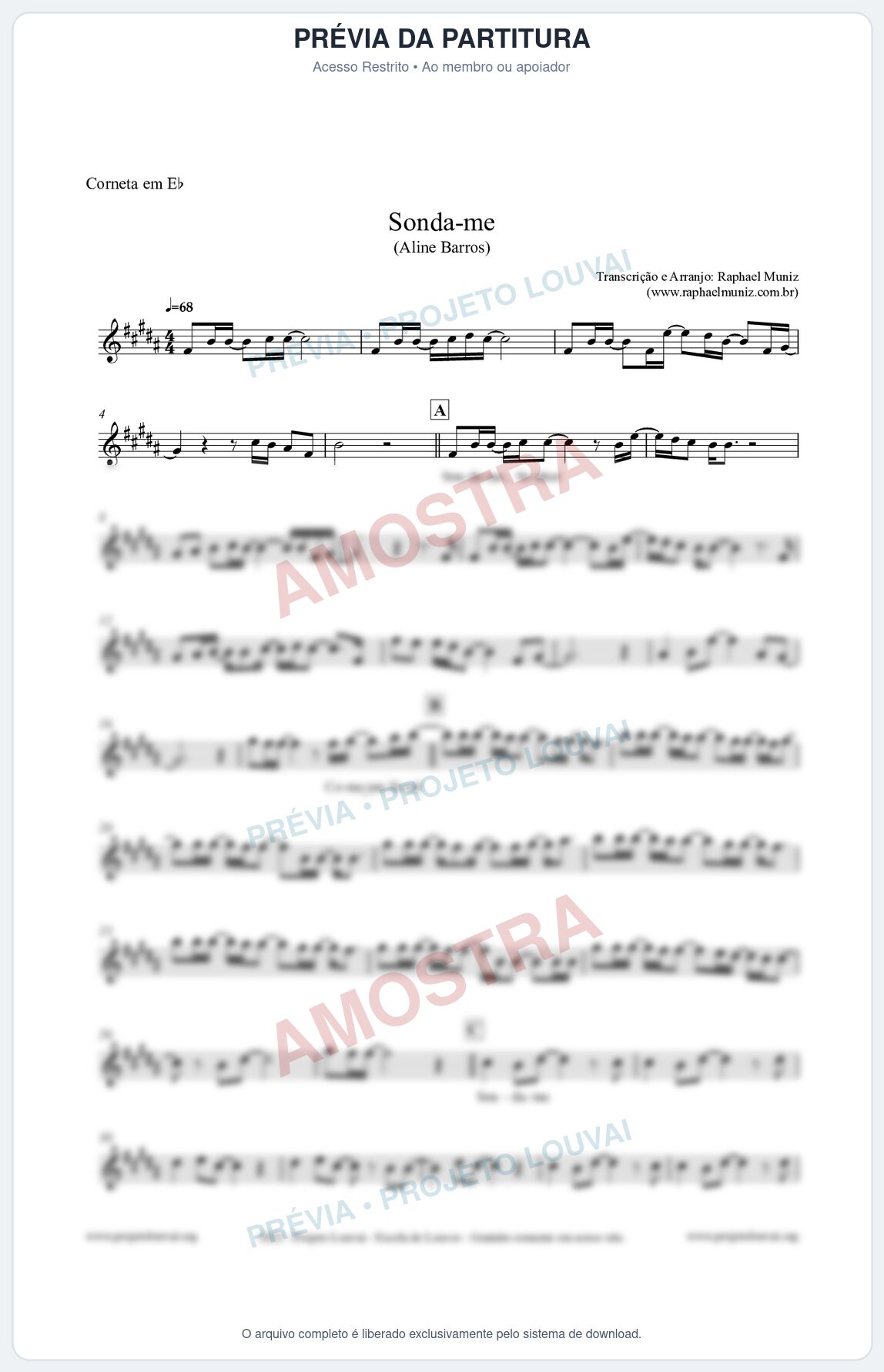 Prévia protegida da primeira página da partitura Partitura para Corneta em Eb - Sonda-me - Aline Barros
