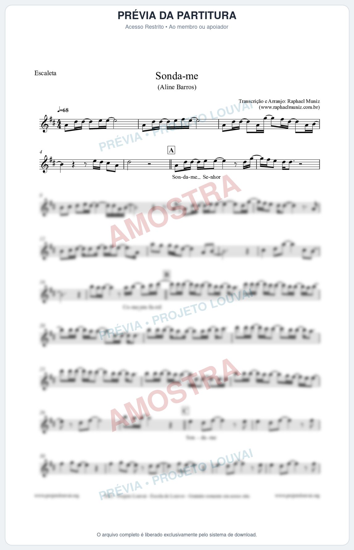 Prévia protegida da primeira página da partitura Partitura para Escaleta - Sonda-me - Aline Barros