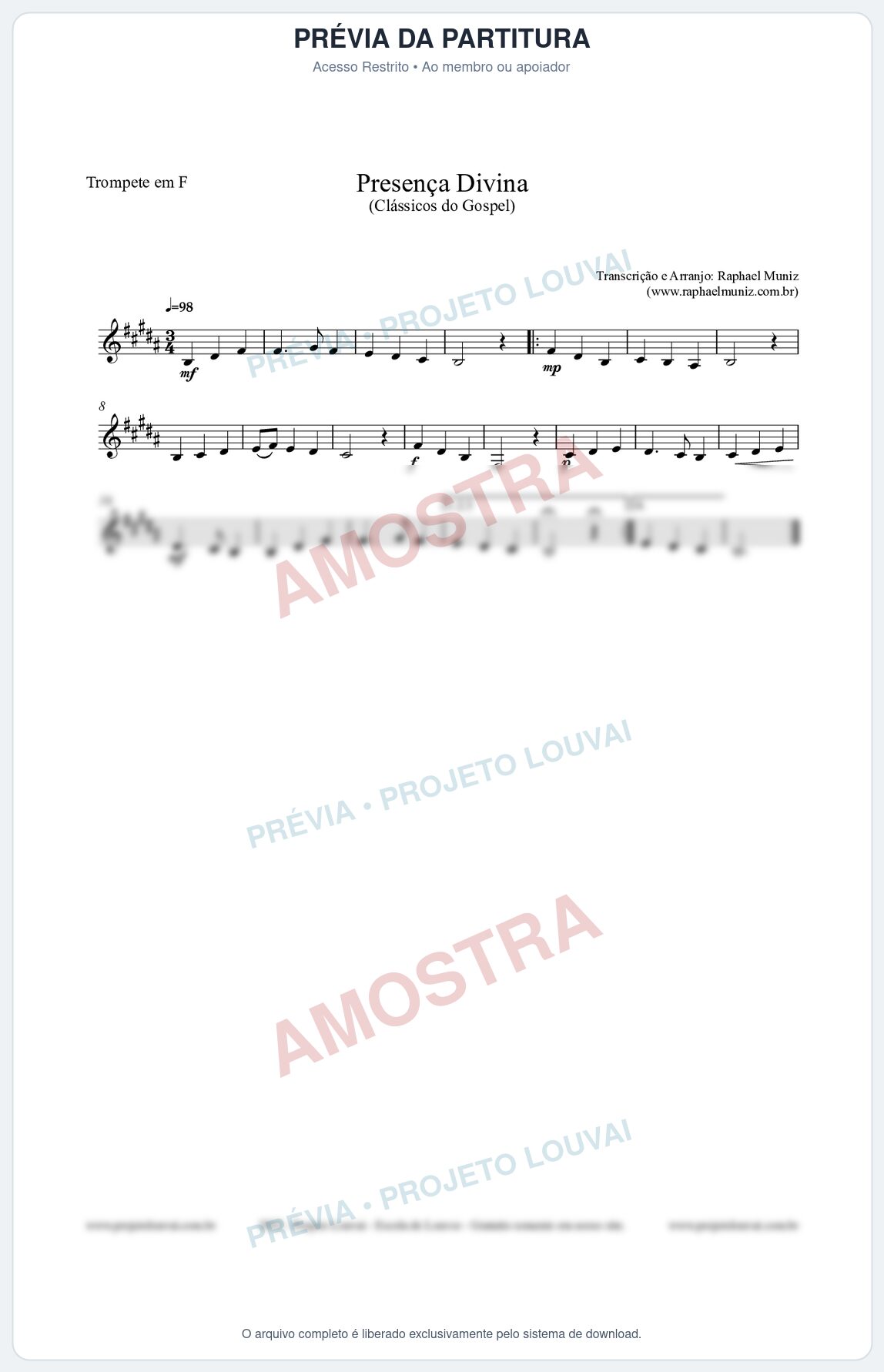 Prévia protegida da primeira página da partitura Partitura para Trompete em F - Presença Divina - Cantor Cristão nº5 - Clássicos do Gospel