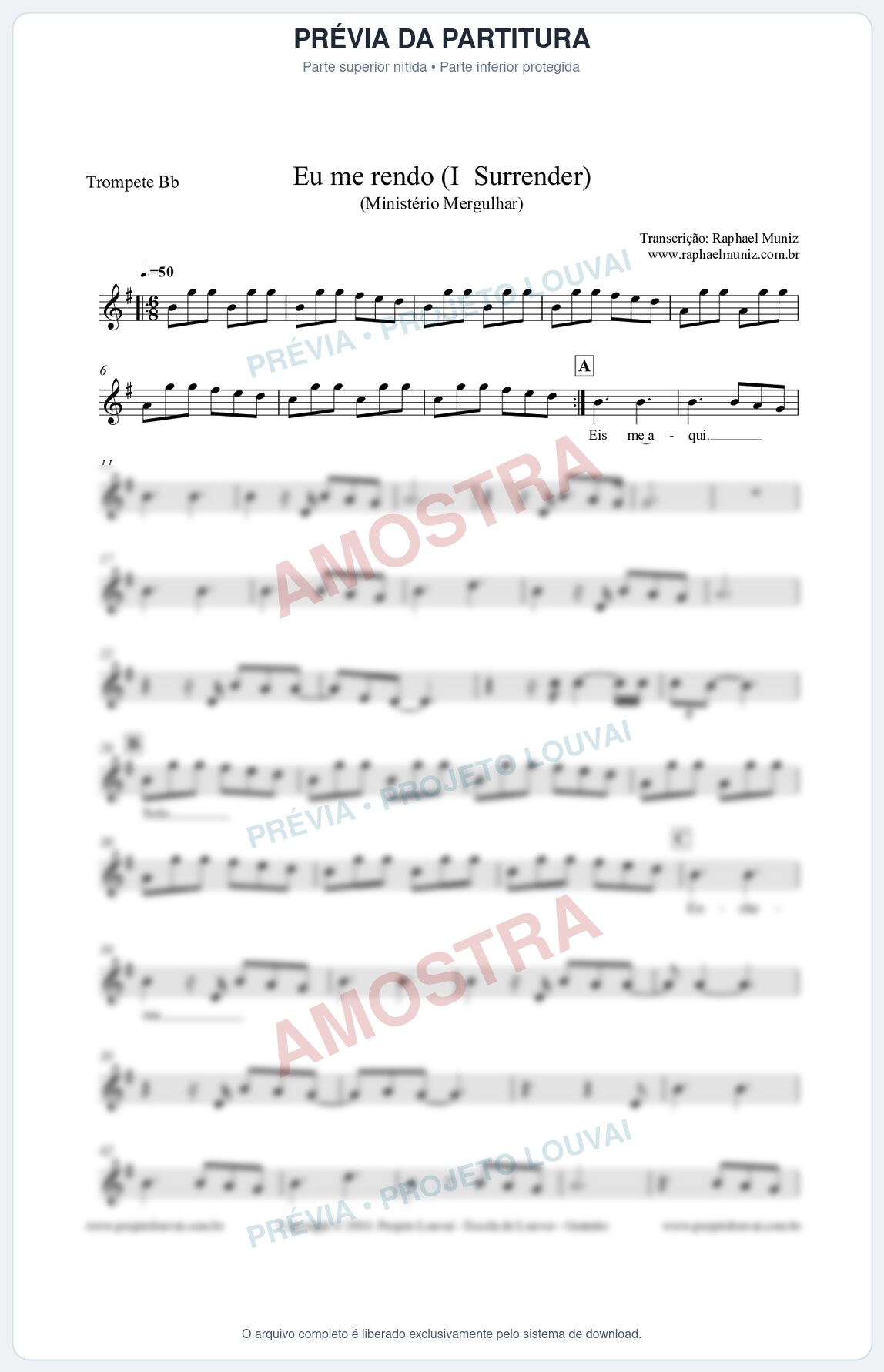 Prévia protegida da primeira página da partitura Partituras para Trompete - Eu me rendo (I Surrender) - Ministério Mergulhar