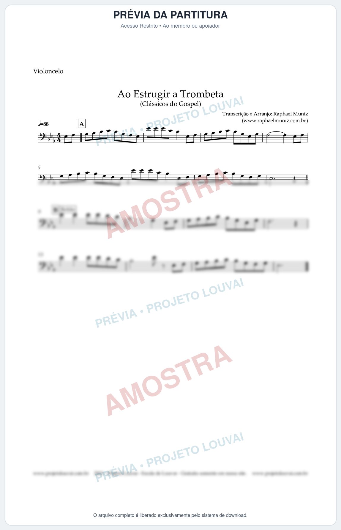 Prévia protegida da primeira página da partitura Partitura para Violoncelo - Ao Estrugir a Trombeta - Harpa Crista nº 469 - Clássicos do Gospel