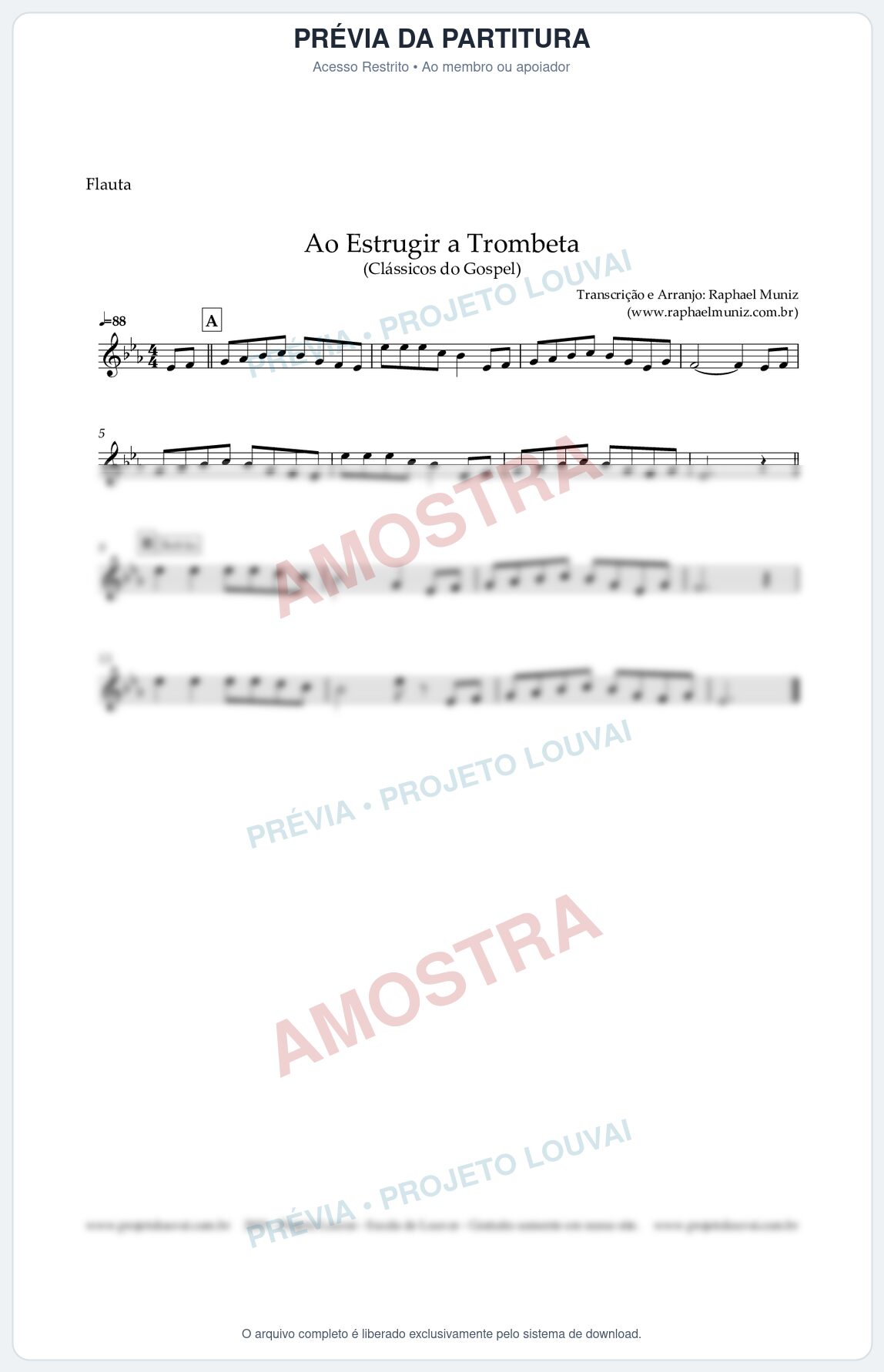 Prévia protegida da primeira página da partitura Partitura para Flauta Transversal - Ao Estrugir a Trombeta - Harpa Crista nº 469 - Clássicos do Gosp