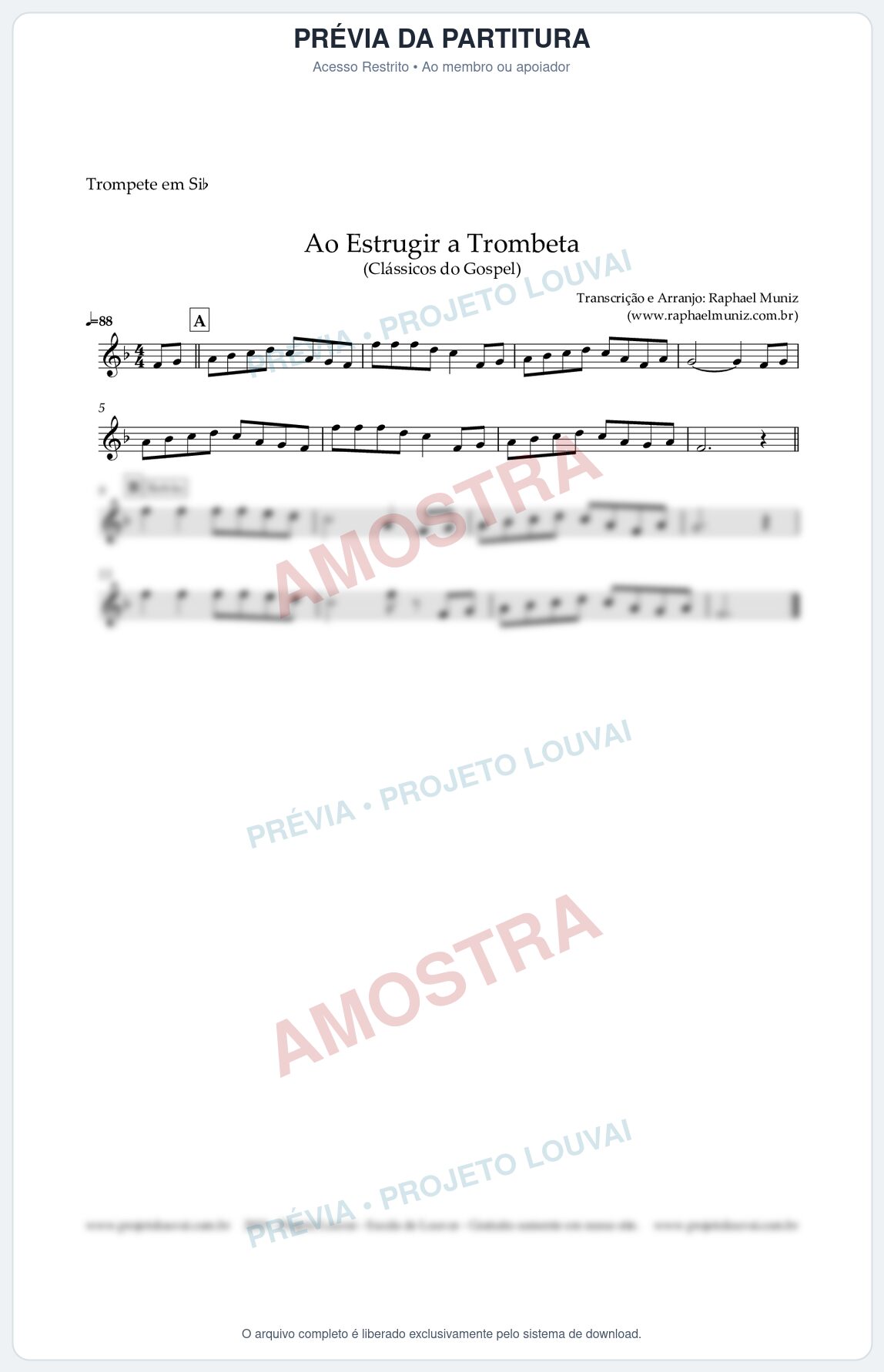 Prévia protegida da primeira página da partitura Partitura para Trompete em Bb - Ao Estrugir a Trombeta - Harpa Crista nº 469 - Clássicos do Gospel