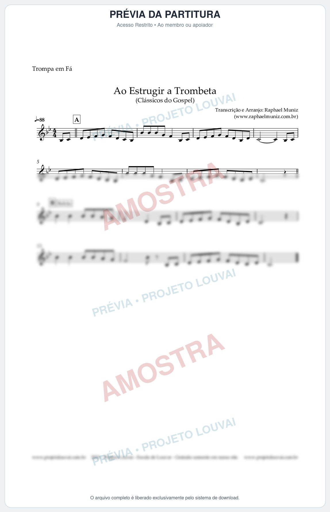 Prévia protegida da primeira página da partitura Partitura para Trompa em Fá - Ao Estrugir a Trombeta - Harpa Crista nº 469 - Clássicos do Gospel