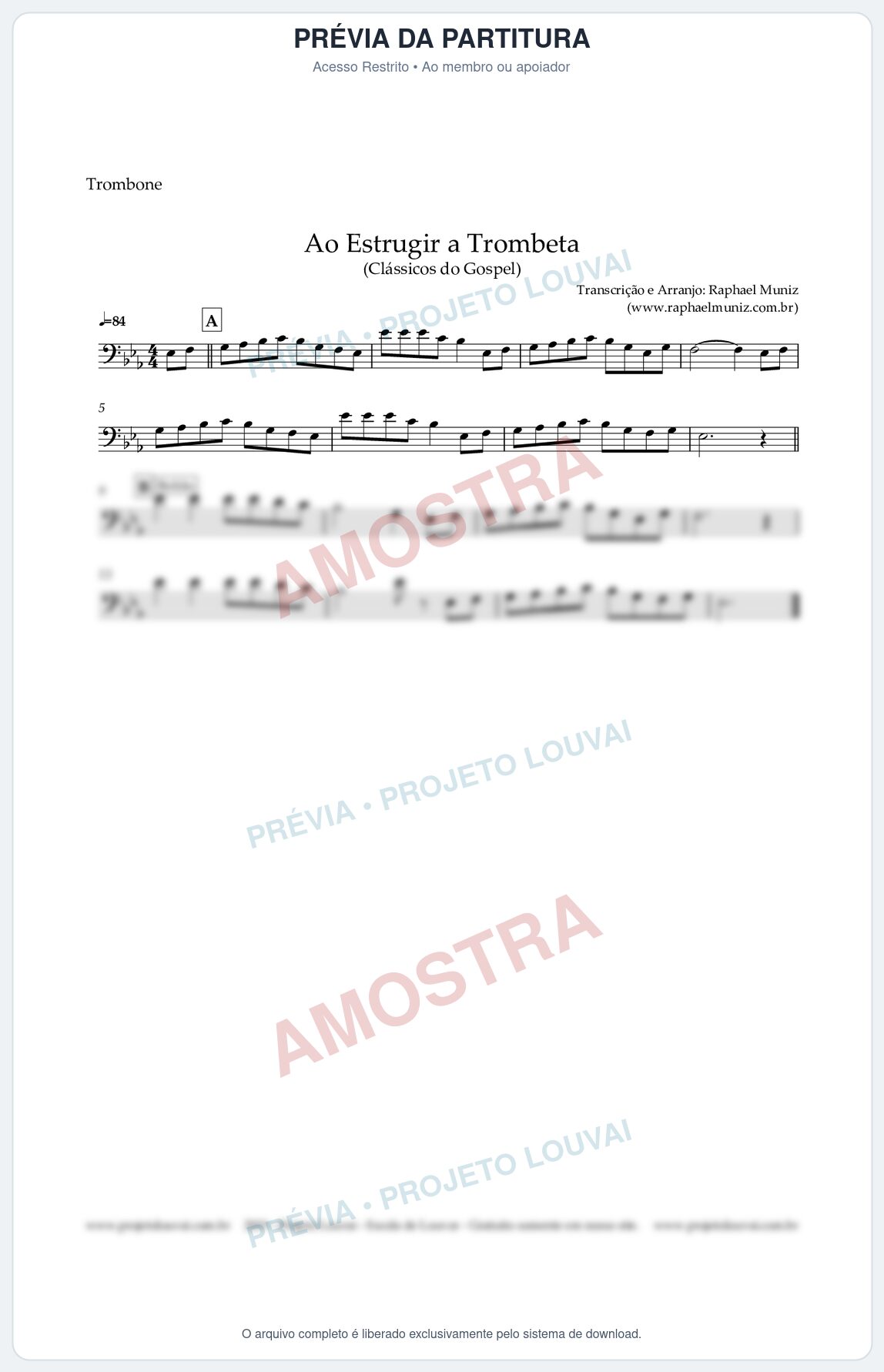 Prévia protegida da primeira página da partitura Partitura para Trombone - Ao Estrugir a Trombeta - Harpa Crista nº 469 - Clássicos do Gospel