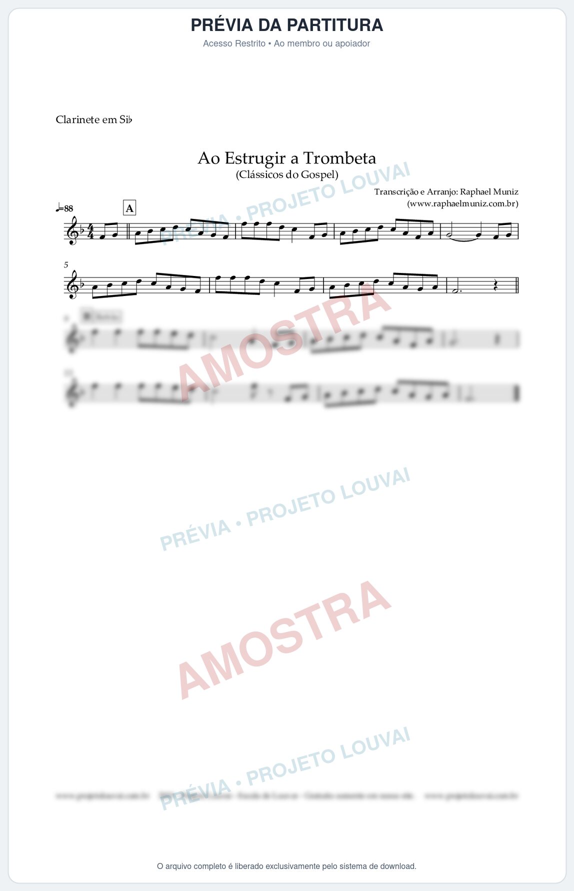 Prévia protegida da primeira página da partitura Partitura para Clarinete em Bb - Ao Estrugir a Trombeta - Harpa Crista nº 469 - Clássicos do Gospel