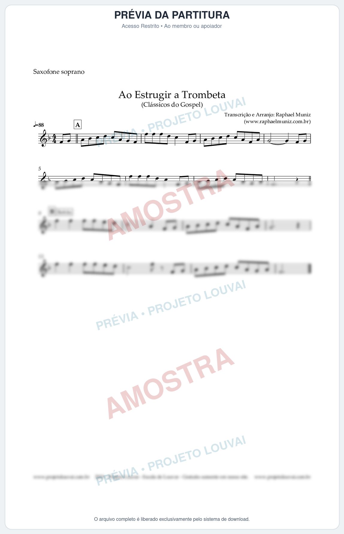 Prévia protegida da primeira página da partitura Partitura para Saxofone Soprano - Ao Estrugir a Trombeta - Harpa Crista nº 469 - Clássicos do Gospel