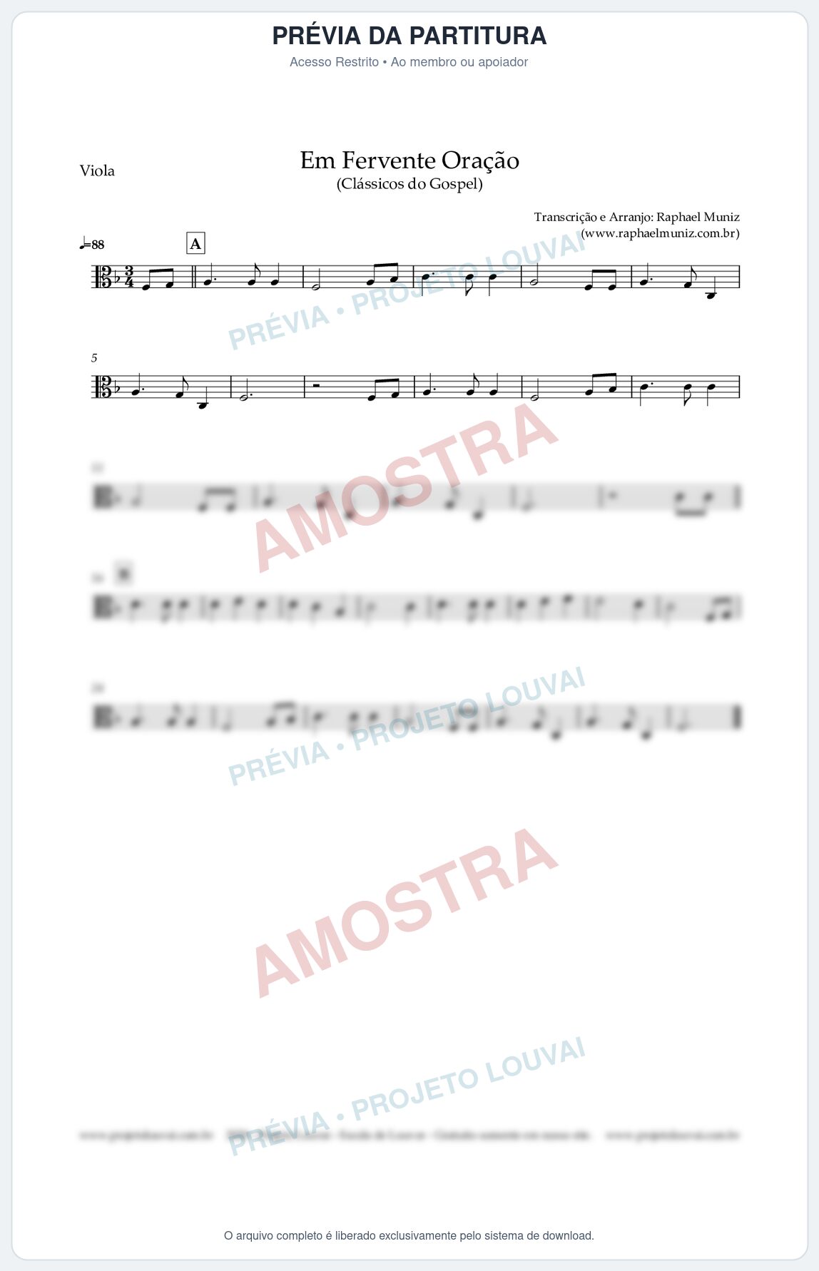Prévia protegida da primeira página da partitura Partitura para Viola - Em Fervente Oração - Harpa Cristã nº 577 - Clássicos do Gospel