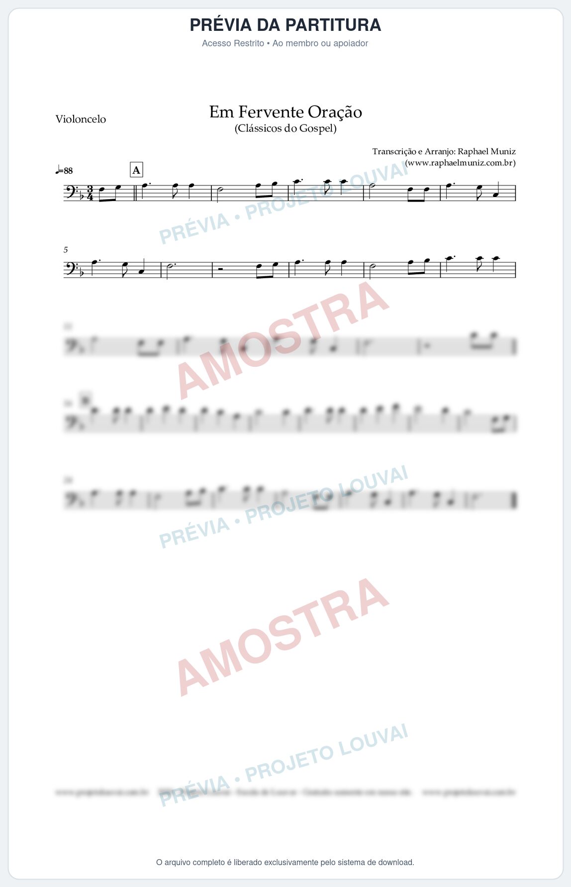 Prévia protegida da primeira página da partitura Partitura para Violoncelo - Em Fervente Oração - Harpa Cristã nº 577 - Clássicos do Gospel