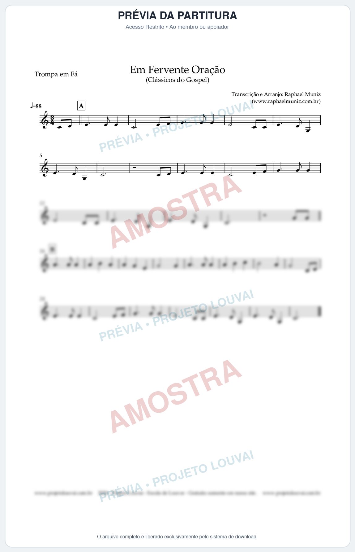 Prévia protegida da primeira página da partitura Partitura para Trompa em Fá - Em Fervente Oração - Harpa Cristã nº 577 - Clássicos do Gospel