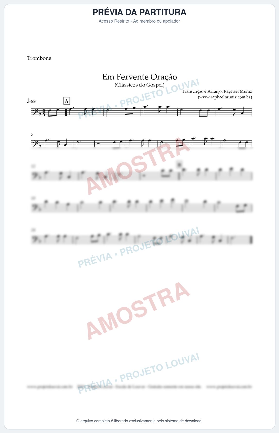 Prévia protegida da primeira página da partitura Partitura para Trombone - Em Fervente Oração - Harpa Cristã nº 577 - Clássicos do Gospel