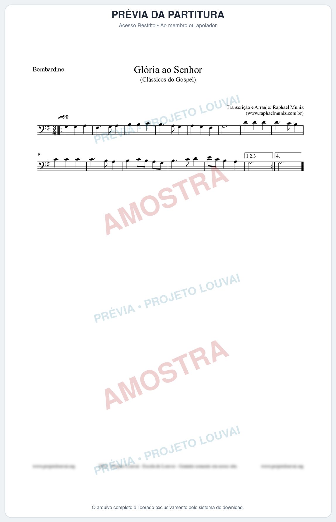 Prévia protegida da primeira página da partitura Partitura para Bombardino - Glória ao Senhor - Cantor Cristão nº6 - Clássicos do Gospel
