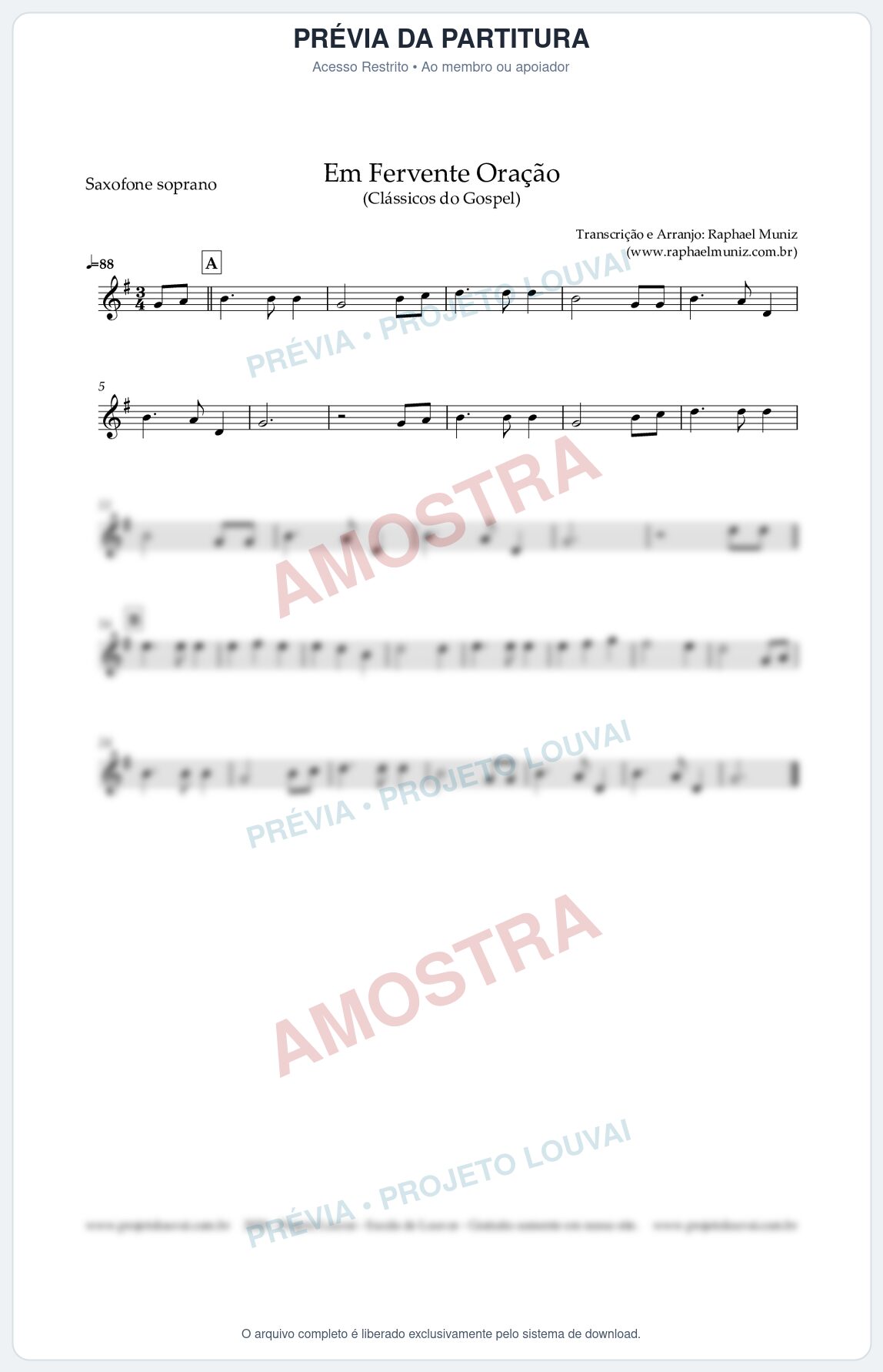 Prévia protegida da primeira página da partitura Partitura para Saxofone Soprano - Em Fervente Oração - Harpa Cristã nº 577 - Clássicos do Gospel