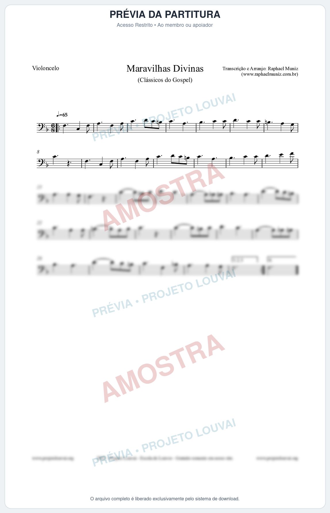 Prévia protegida da primeira página da partitura Partitura para Violoncelo - Maravilhas Divinas - Cantor Cristão nº7 - Clássicos do Gospel