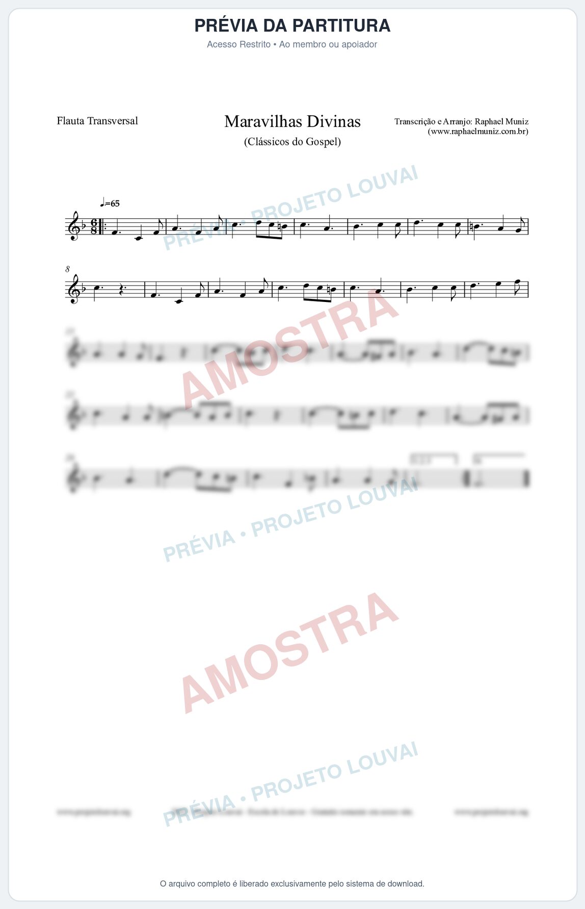 Prévia protegida da primeira página da partitura Partitura para Flauta Transversal - Maravilhas Divinas - Cantor Cristão nº7 - Clássicos do Gospel