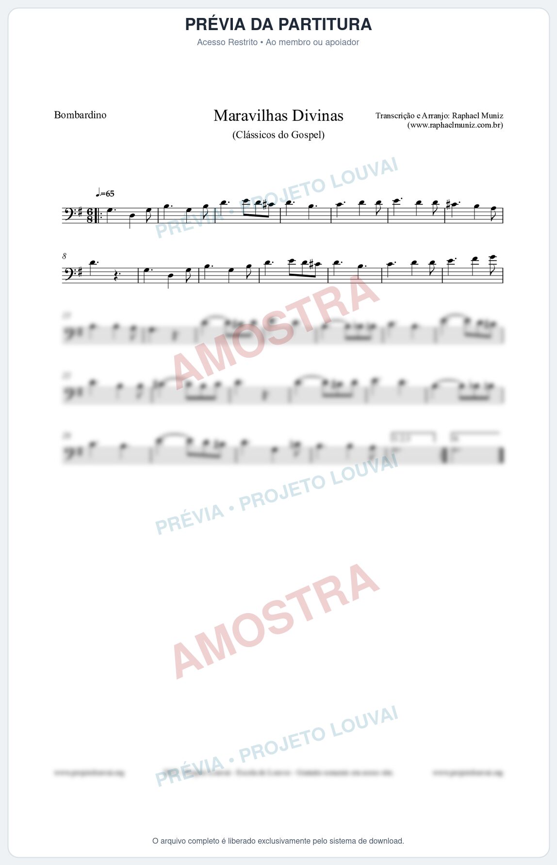 Prévia protegida da primeira página da partitura Partitura para Bombardino - Maravilhas Divinas - Cantor Cristão nº7 - Clássicos do Gospel