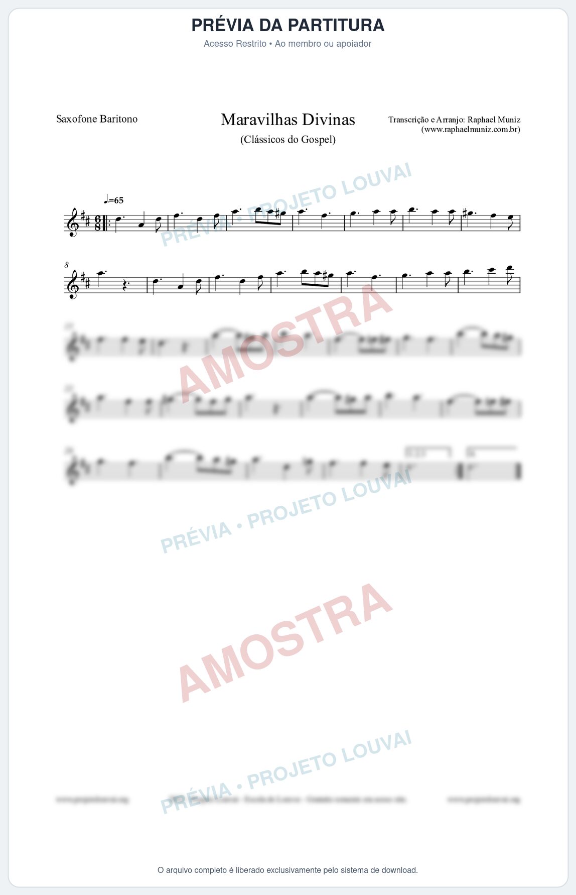 Prévia protegida da primeira página da partitura Partitura para Saxofone Barítono - Maravilhas Divinas - Cantor Cristão nº7 - Clássicos do Gospel