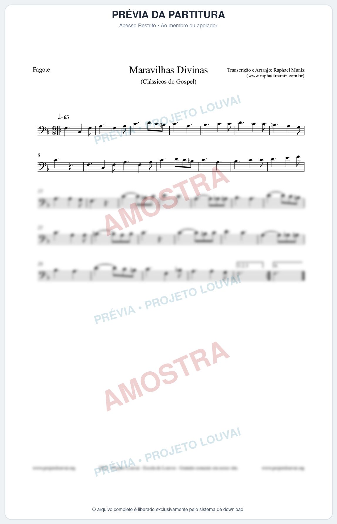 Prévia protegida da primeira página da partitura Partitura para Fagote - Maravilhas Divinas - Cantor Cristão nº7 - Clássicos do Gospel