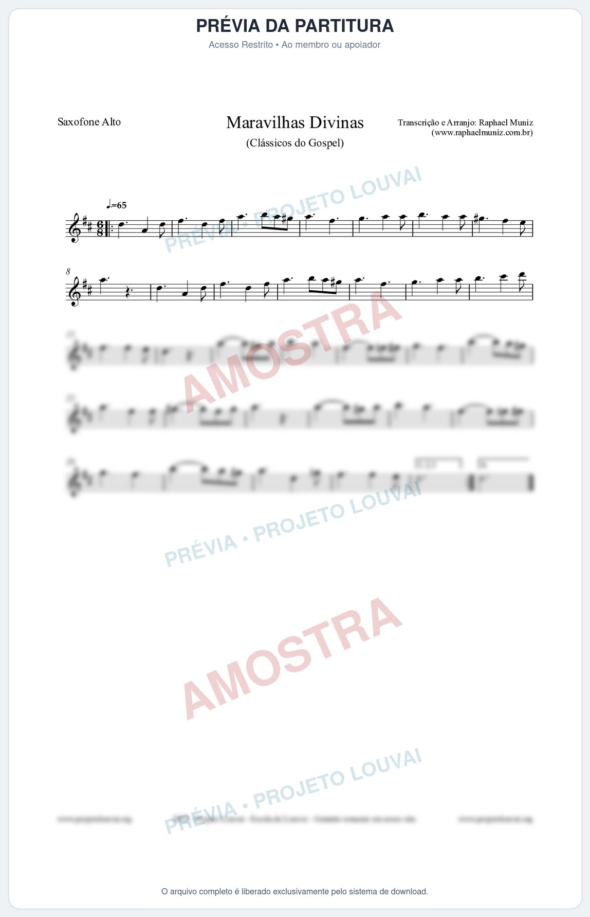 Prévia protegida da primeira página da partitura Partitura para Saxofone Alto - Maravilhas Divinas - Cantor Cristão nº7 - Clássicos do Gospel