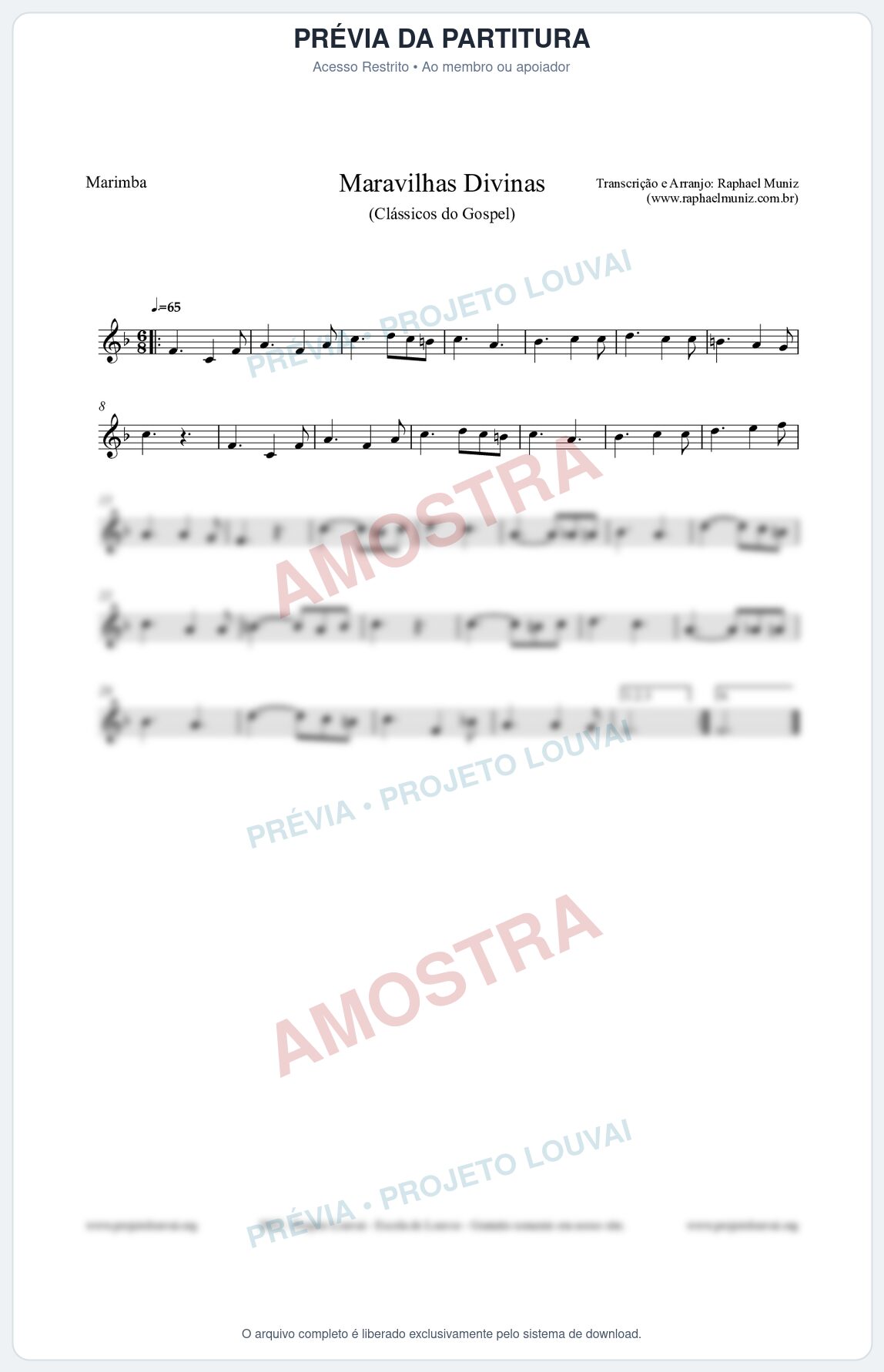 Prévia protegida da primeira página da partitura Partitura para Marimba - Maravilhas Divinas - Cantor Cristão nº7 - Clássicos do Gospel