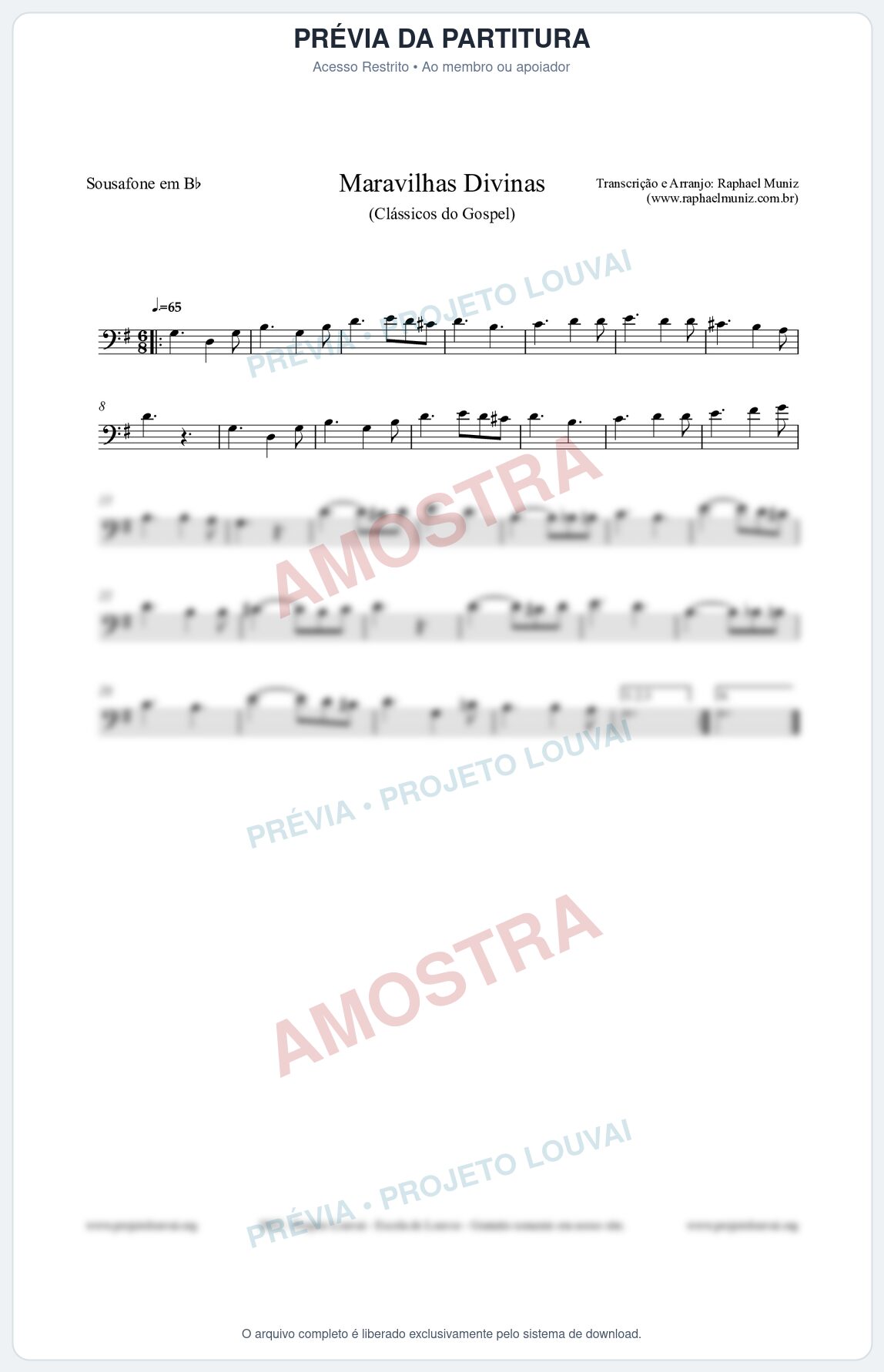 Prévia protegida da primeira página da partitura Partitura para Sousafone em Bb - Maravilhas Divinas - Cantor Cristão nº7 - Clássicos do Gospel