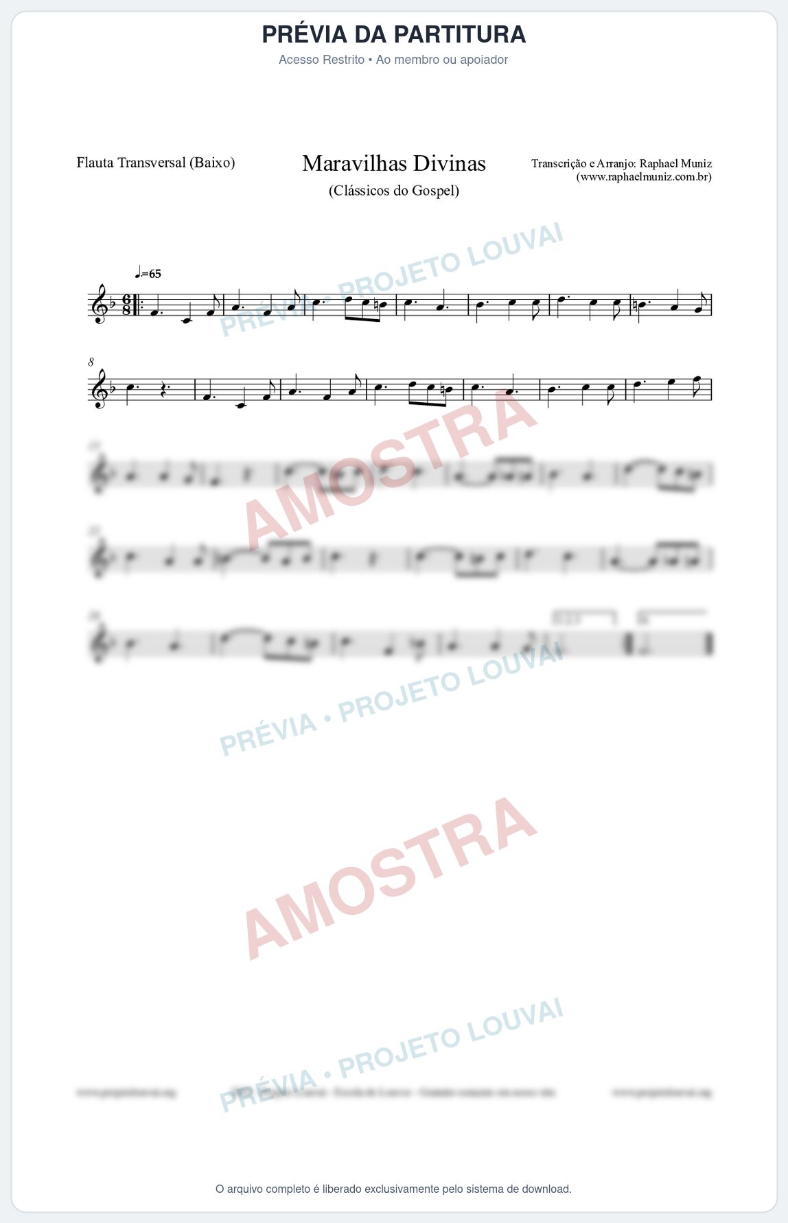 Prévia protegida da primeira página da partitura Partitura para Flauta Transversal (Baixo) - Maravilhas Divinas - Cantor Cristão nº7 - Clássicos do Gospel