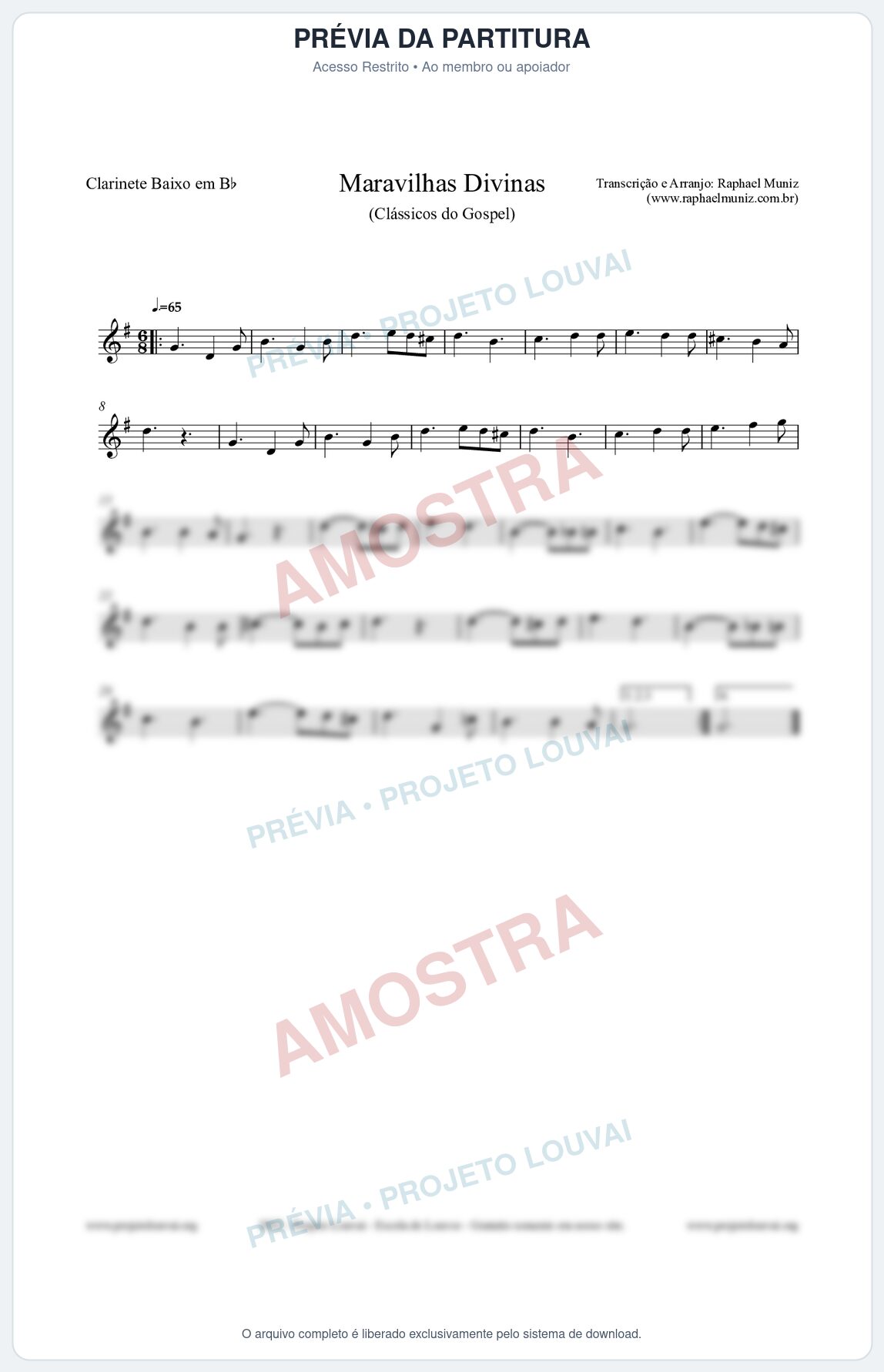 Prévia protegida da primeira página da partitura Partitura para Clarinete Baixo em Bb - Maravilhas Divinas - Cantor Cristão nº7 - Clássicos do Gospel