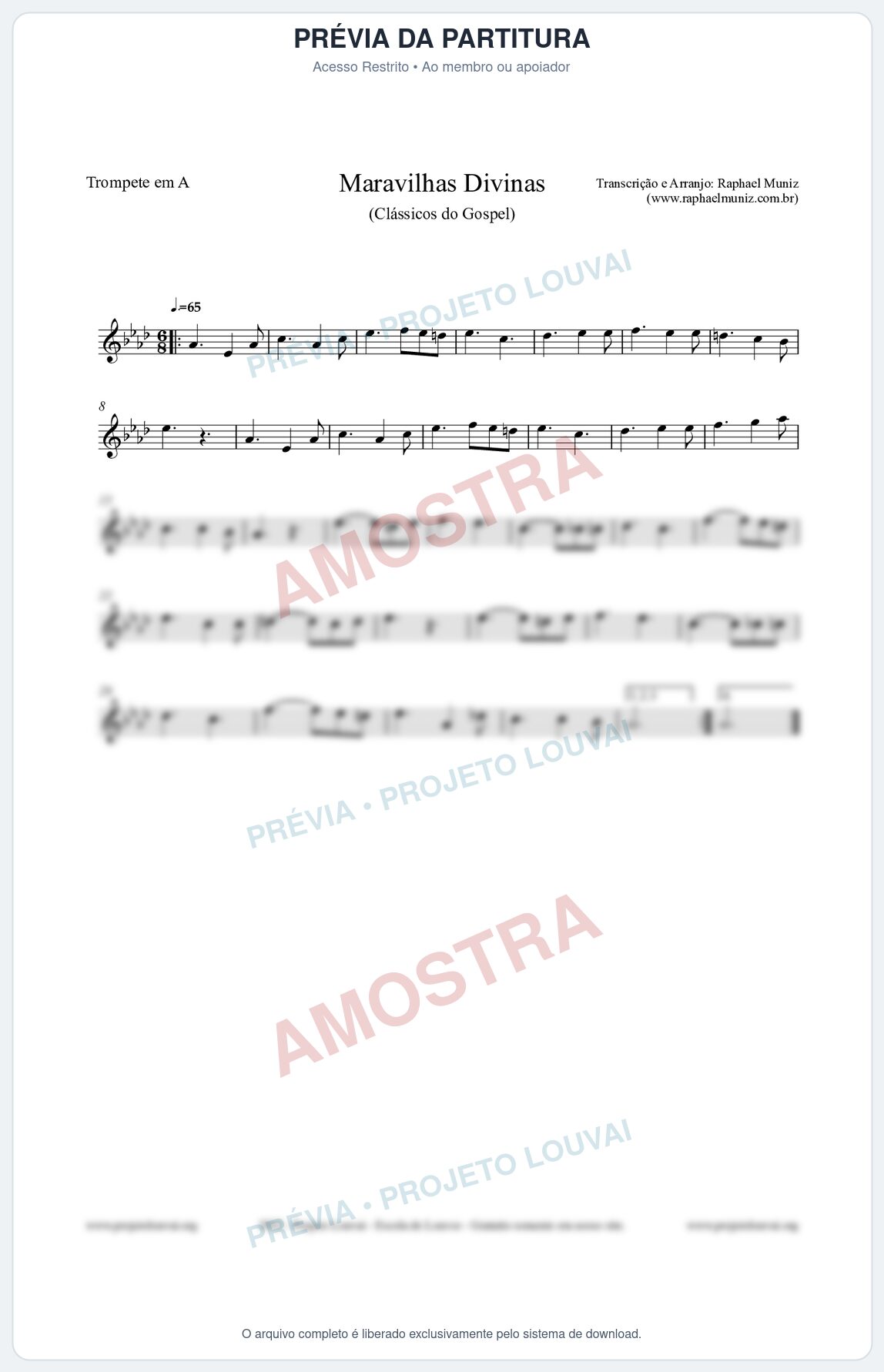 Prévia protegida da primeira página da partitura Partitura para Trompete em A - Maravilhas Divinas - Cantor Cristão nº7 - Clássicos do Gospel