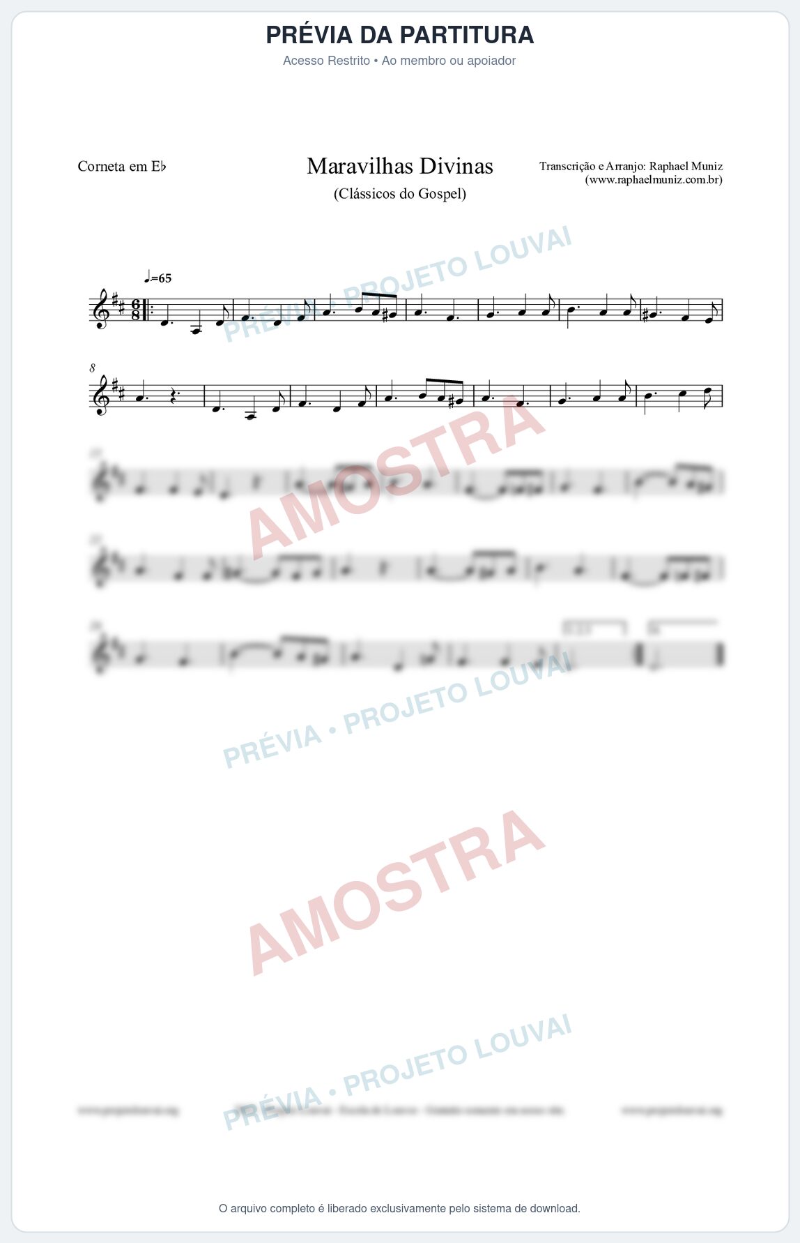 Prévia protegida da primeira página da partitura Partitura para Corneta em Eb - Maravilhas Divinas - Cantor Cristão nº7 - Clássicos do Gospel