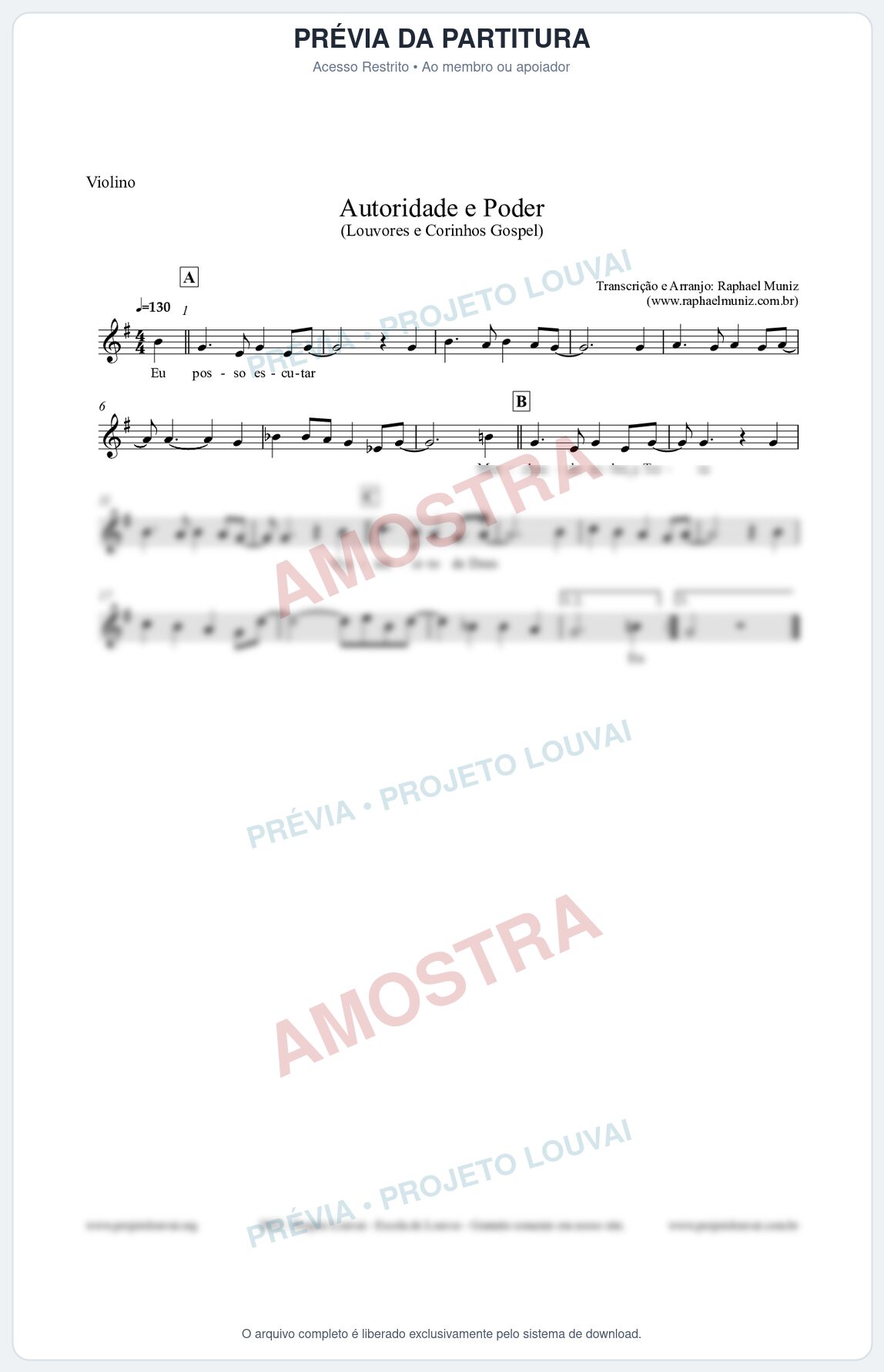 Prévia protegida da primeira página da partitura Partitura para Violino - Exército de Deus - Louvores e Corinhos Gospel