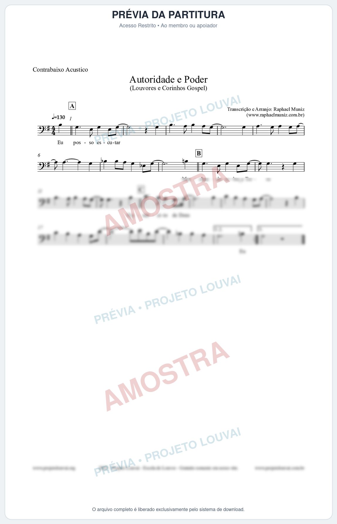 Prévia protegida da primeira página da partitura Partitura para Contrabaixo Acústico - Exército de Deus - Louvores e Corinhos Gospel