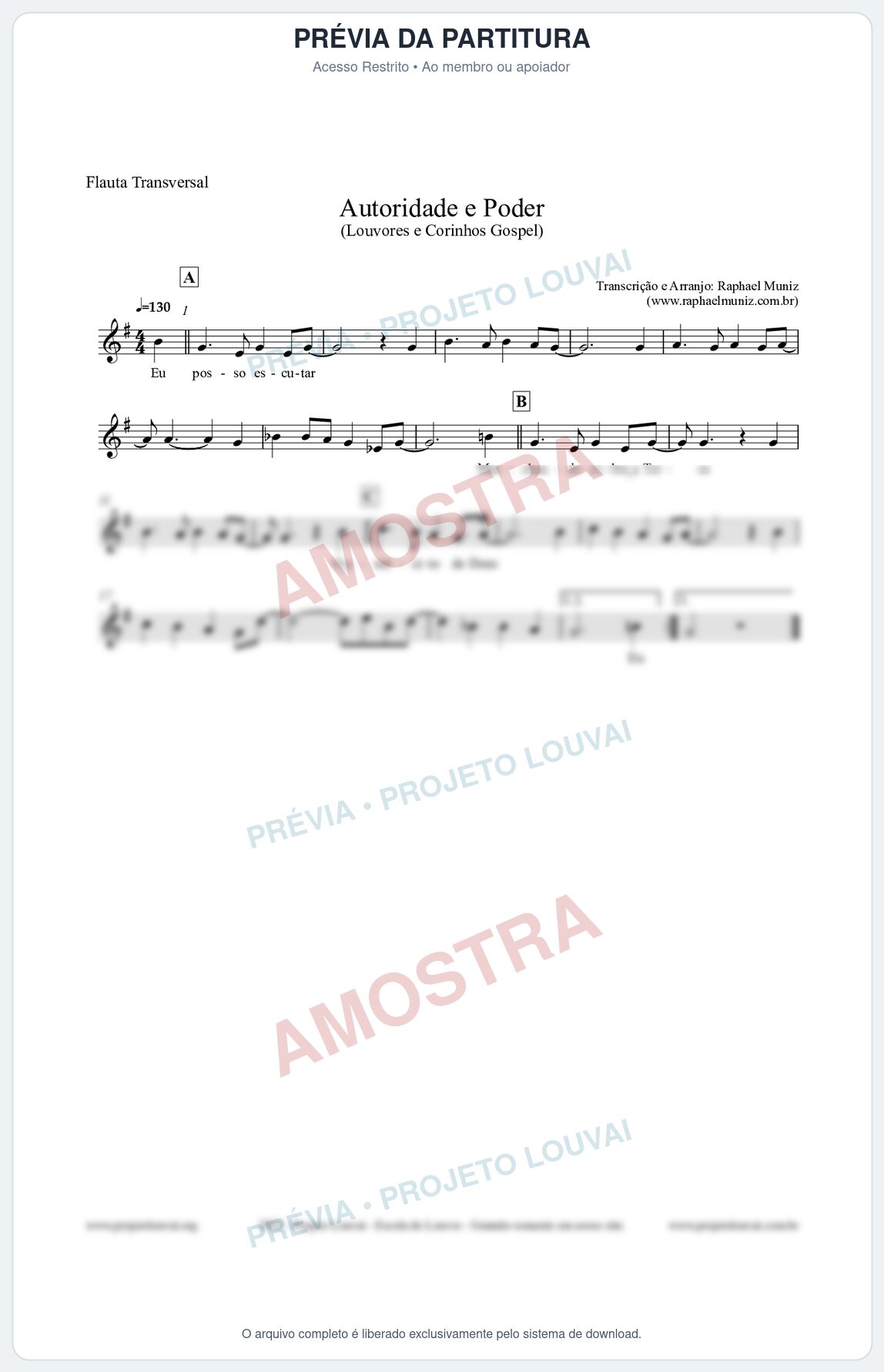 Prévia protegida da primeira página da partitura Partitura para Flauta Transversal - Exército de Deus - Louvores e Corinhos Gospel