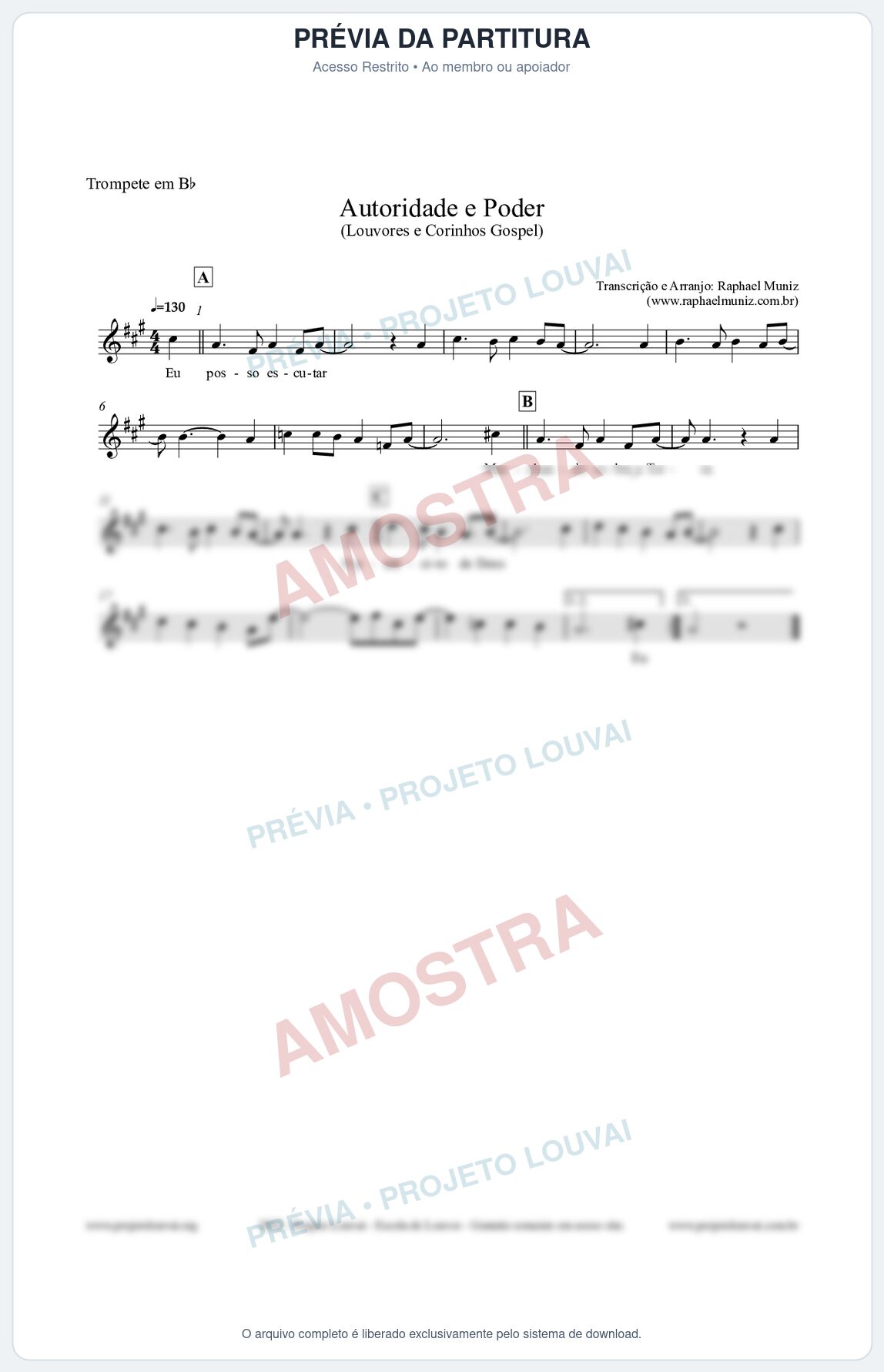 Prévia protegida da primeira página da partitura Partitura para Trompete em Bb - Exército de Deus - Louvores e Corinhos Gospel