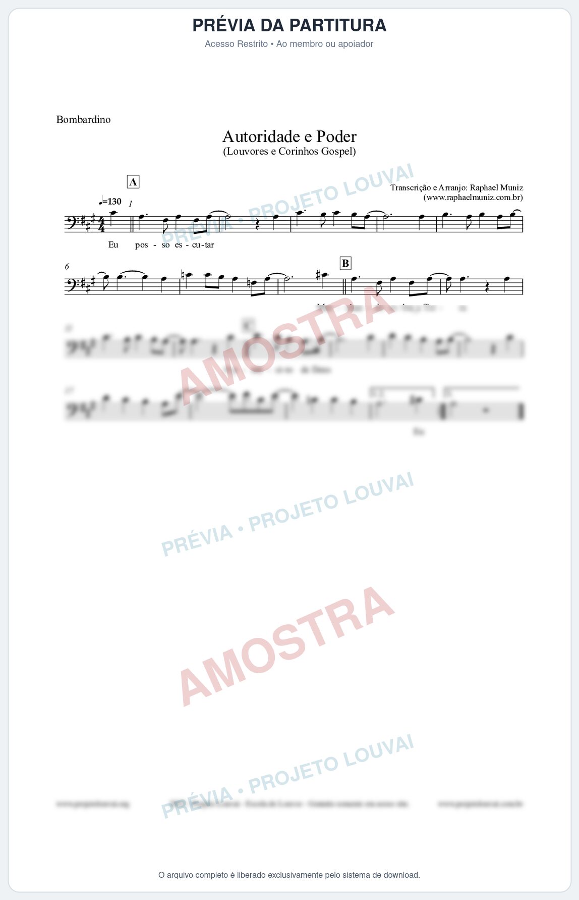 Prévia protegida da primeira página da partitura Partitura para Bombardino - Exército de Deus - Louvores e Corinhos Gospel