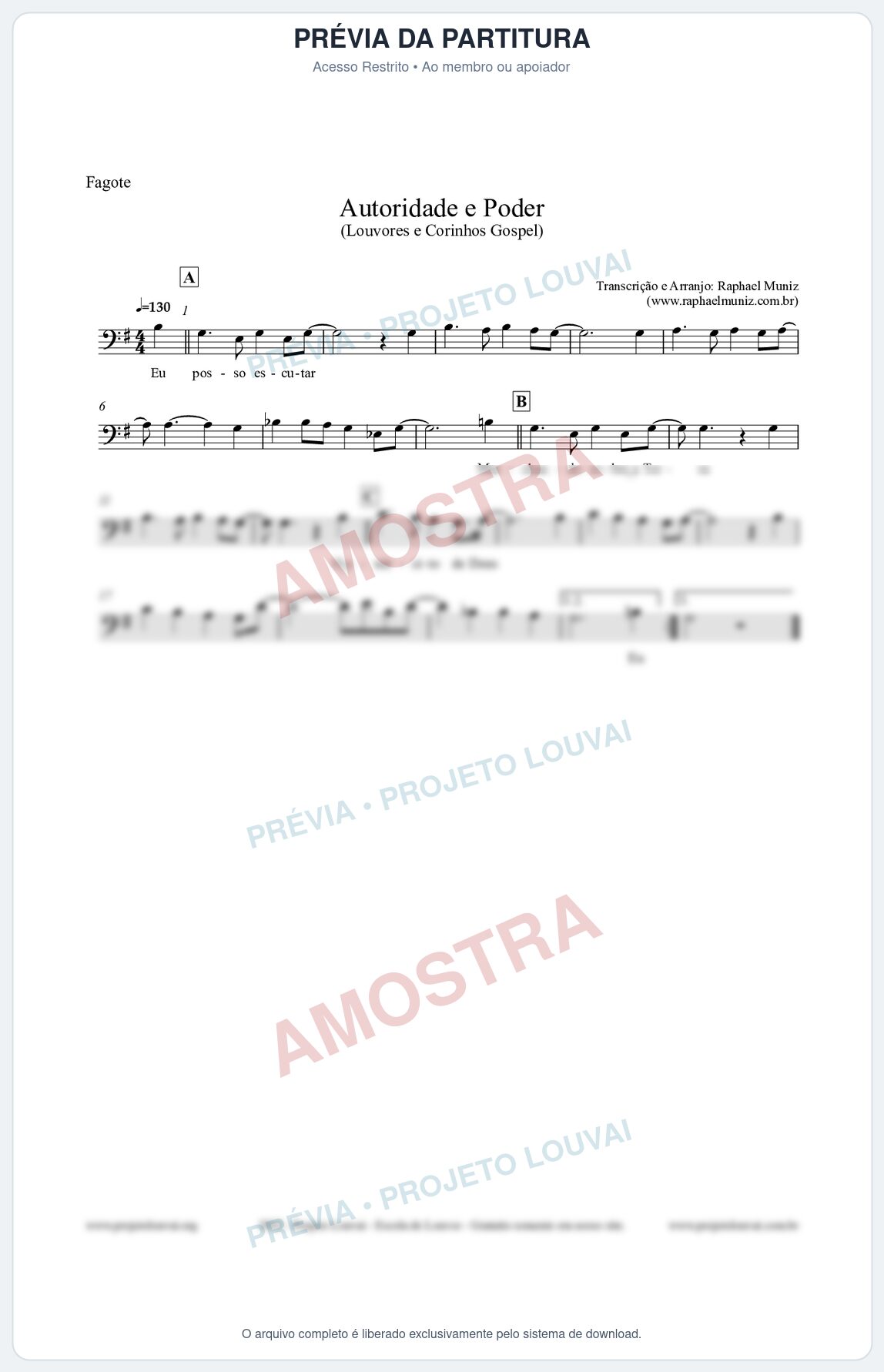 Prévia protegida da primeira página da partitura Partitura para Fagote - Exército de Deus - Louvores e Corinhos Gospel