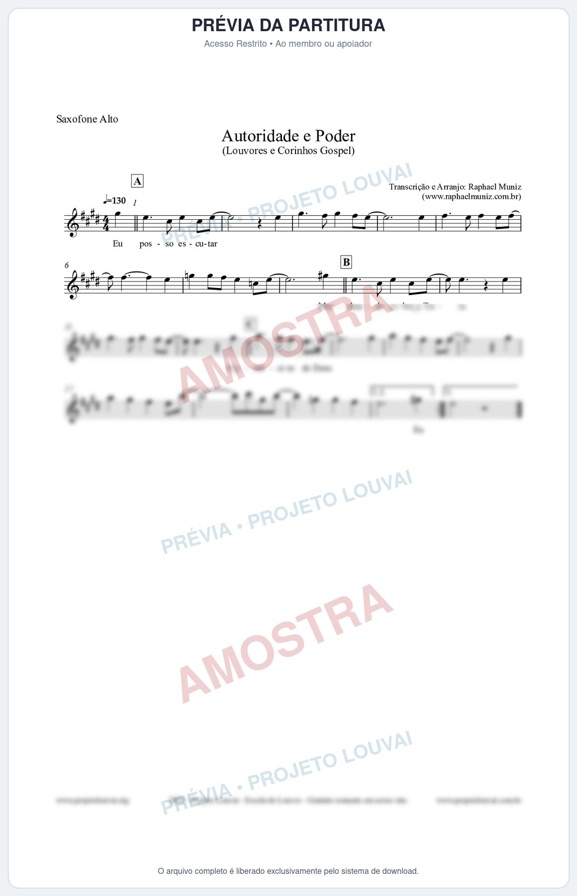 Prévia protegida da primeira página da partitura Partitura para Saxofone Alto - Exército de Deus - Louvores e Corinhos Gospel