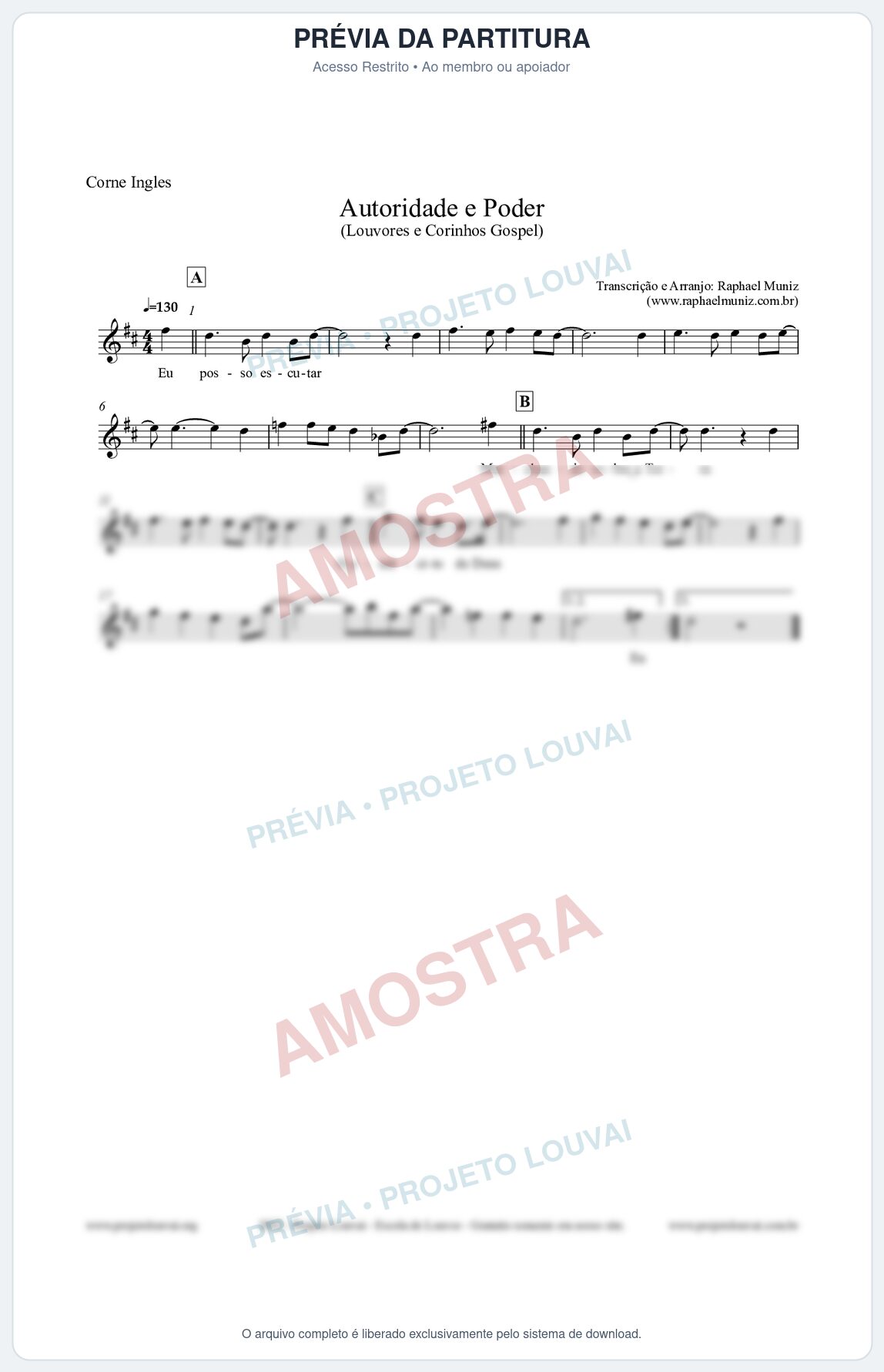 Prévia protegida da primeira página da partitura Partitura para Corne Inglês - Exército de Deus - Louvores e Corinhos Gospel