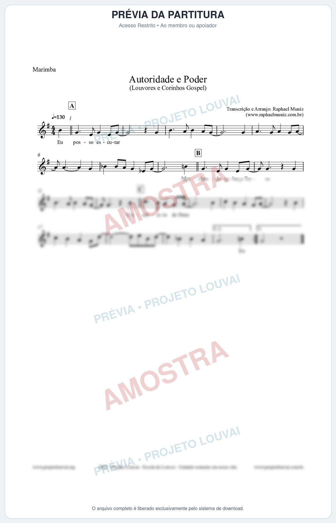 Prévia protegida da primeira página da partitura Partitura para Marimba - Exército de Deus - Louvores e Corinhos Gospel