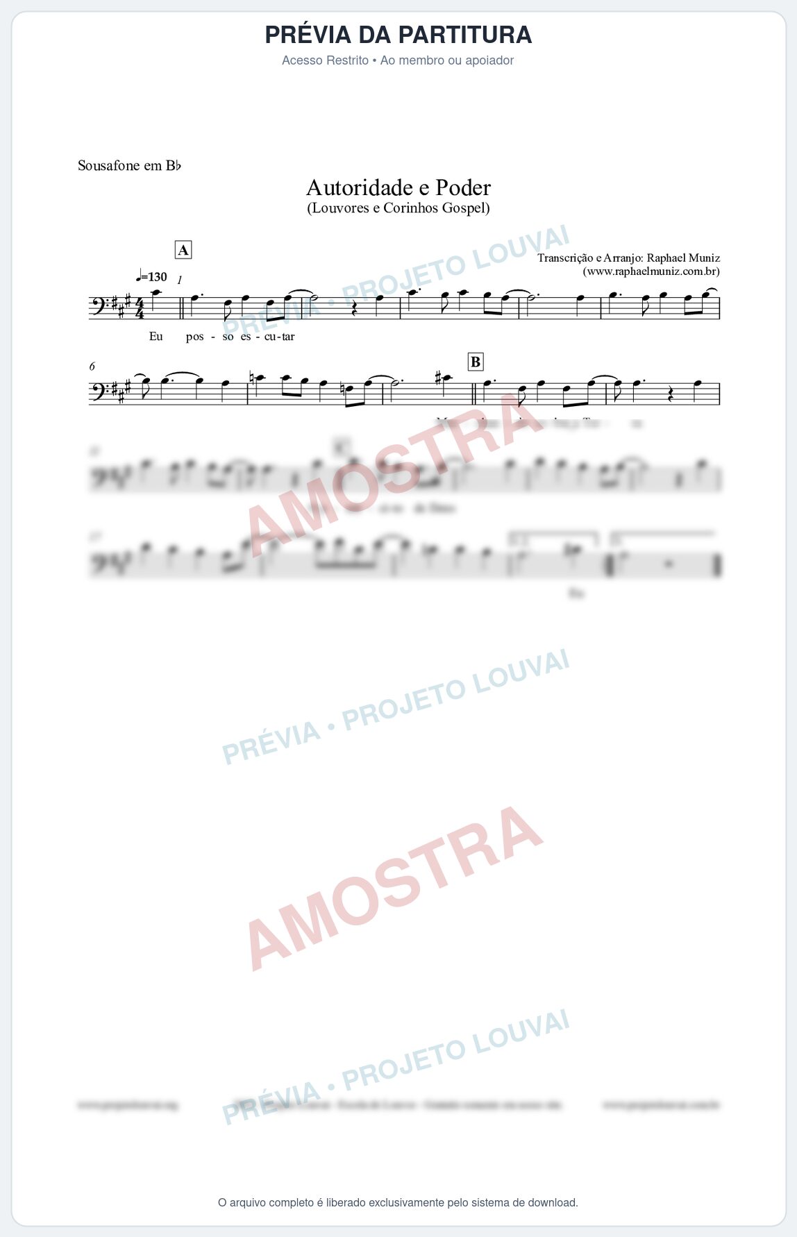 Prévia protegida da primeira página da partitura Partitura para Sousafone em Bb - Exército de Deus - Louvores e Corinhos Gospel