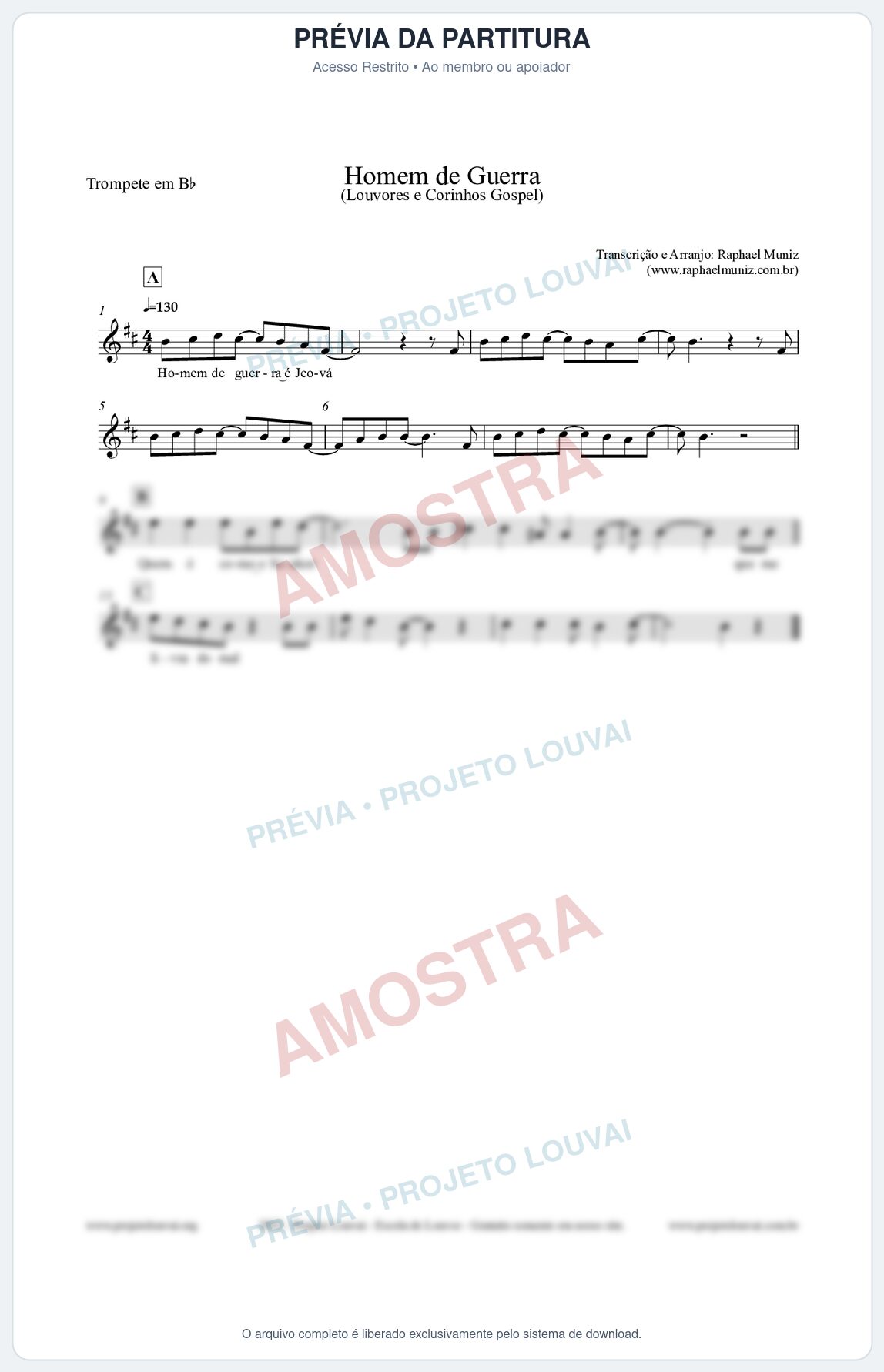 Prévia protegida da primeira página da partitura Partitura para Trompete em Bb - Homem de Guerra - Louvores e Corinhos Gospel