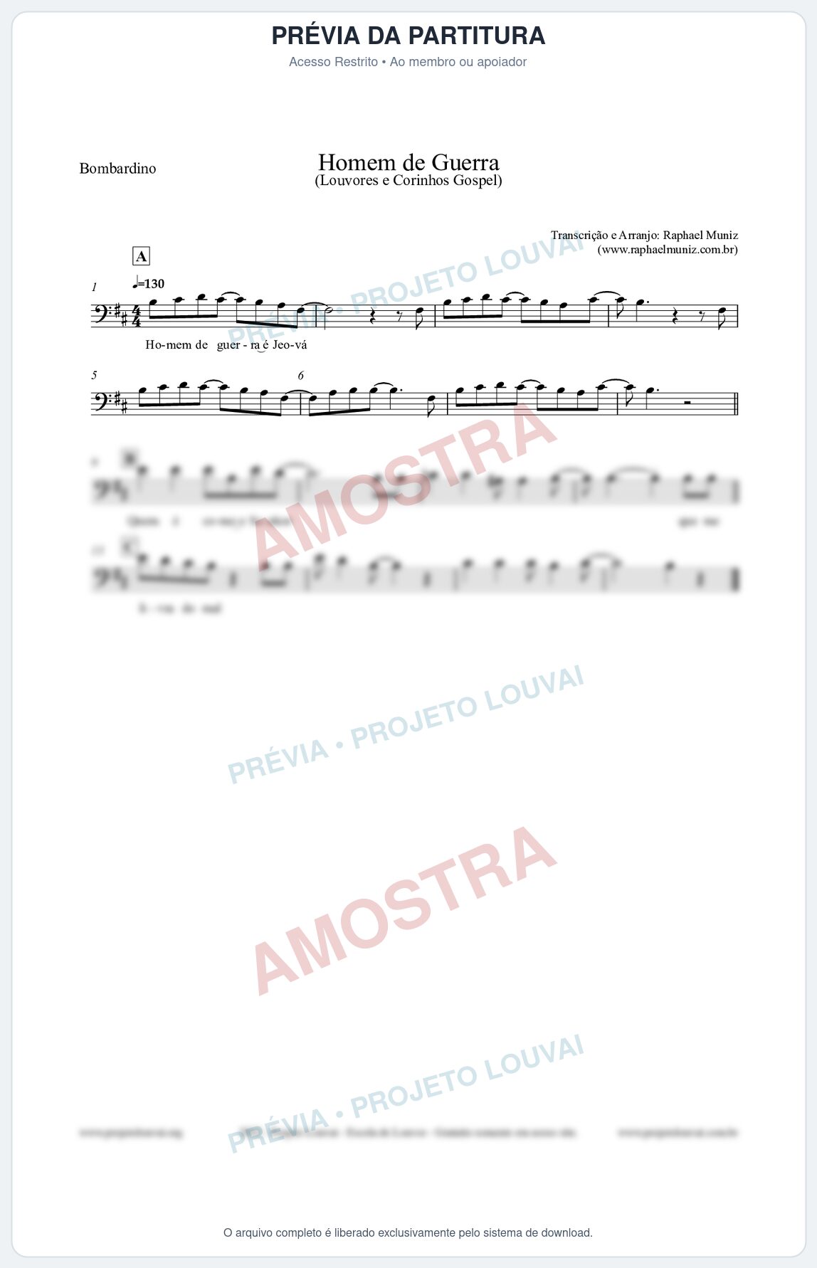 Prévia protegida da primeira página da partitura Partitura para Bombardino - Homem de Guerra - Louvores e Corinhos Gospel