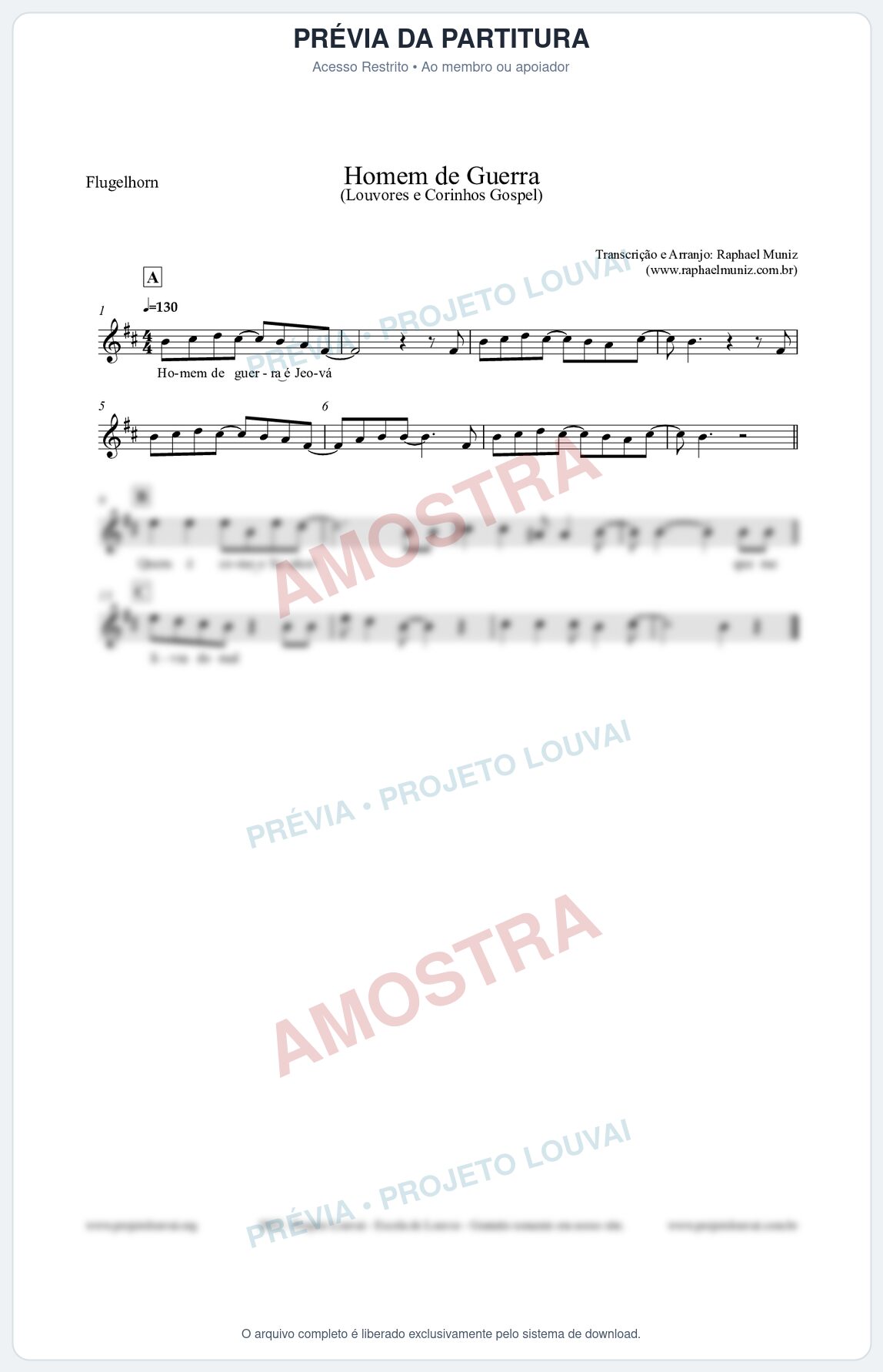 Prévia protegida da primeira página da partitura Partitura para Flugelhorn - Homem de Guerra - Louvores e Corinhos Gospel
