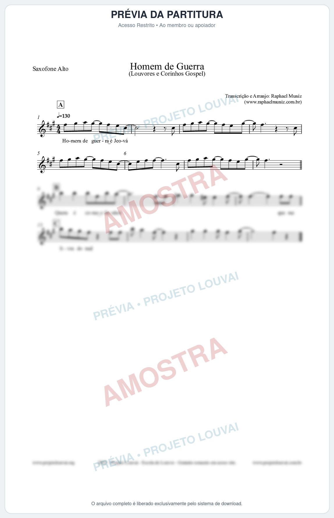 Prévia protegida da primeira página da partitura Partitura para Saxofone Alto - Homem de Guerra - Louvores e Corinhos Gospel