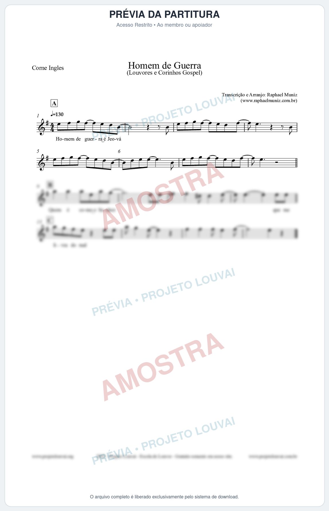 Prévia protegida da primeira página da partitura Partitura para Corne Inglês - Homem de Guerra - Louvores e Corinhos Gospel